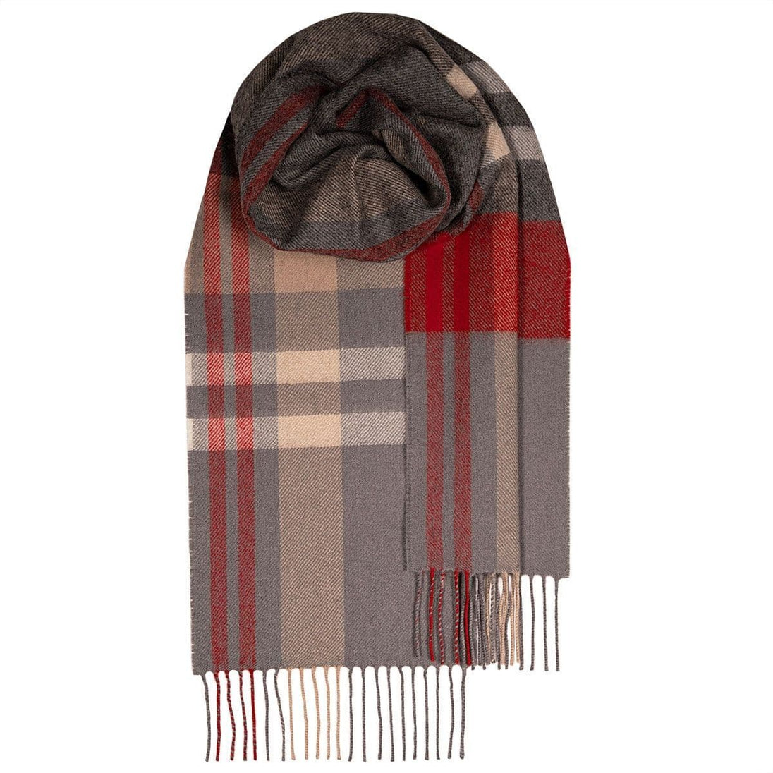 Grey Check Coloured Pure Lambswool Unisex Scarf - Made in Scotland