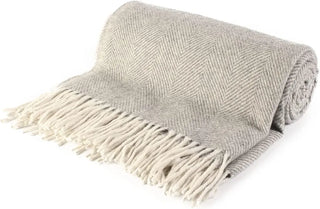 Grey Herringbone Wool Blend Blanket Throw 68 inch x 59 inch