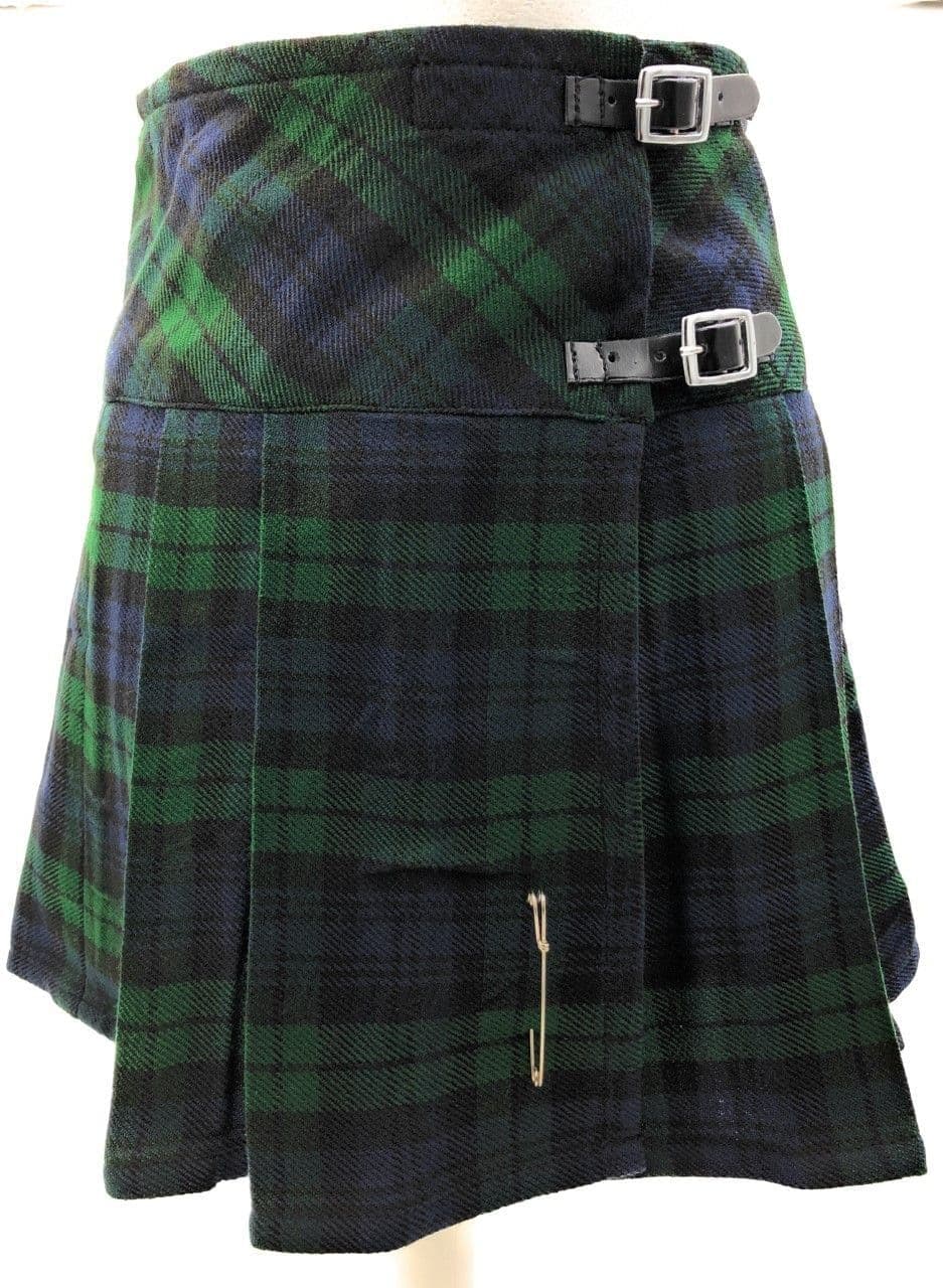 Ladies Acrylic Wool Classic Black Watch Tartan Broad Waistband Mini Kilt
