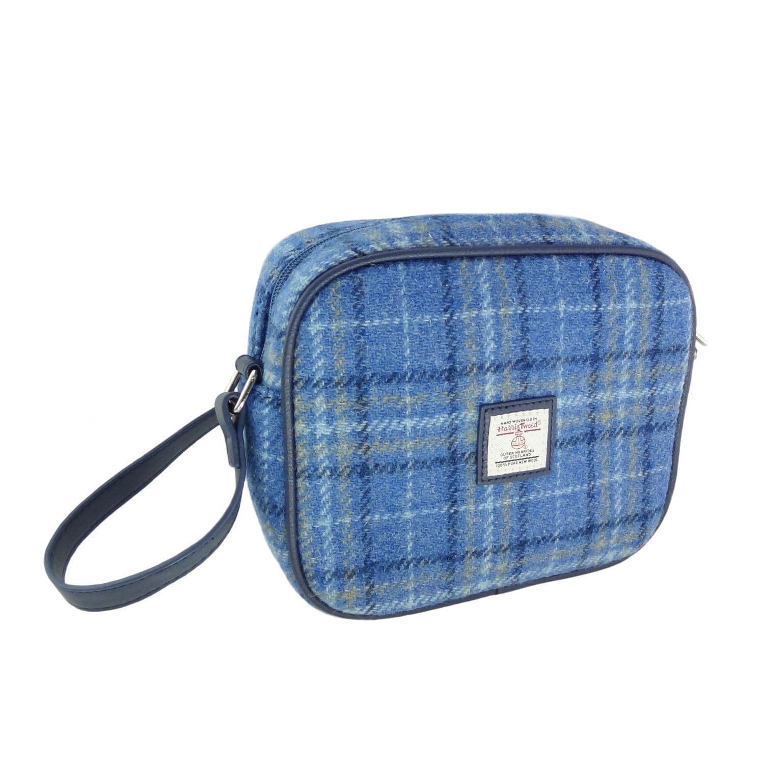 Ladies Authentic Harris Tweed Almond Blue Check Square Mini Bag