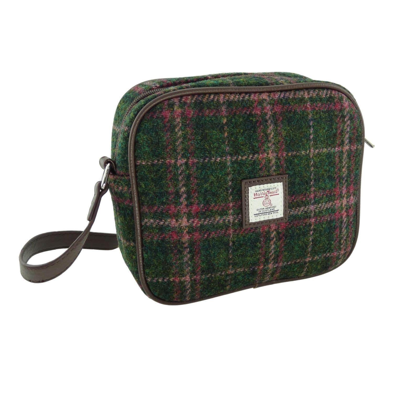 Ladies Authentic Harris Tweed Almond Square Mini Bag Green Check