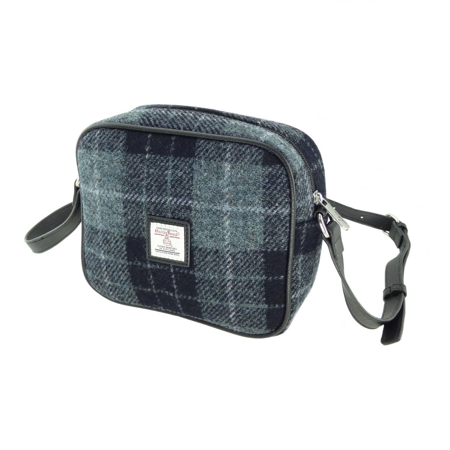 Ladies Authentic Harris Tweed Almond Square Mini Bag Grey & Black Check