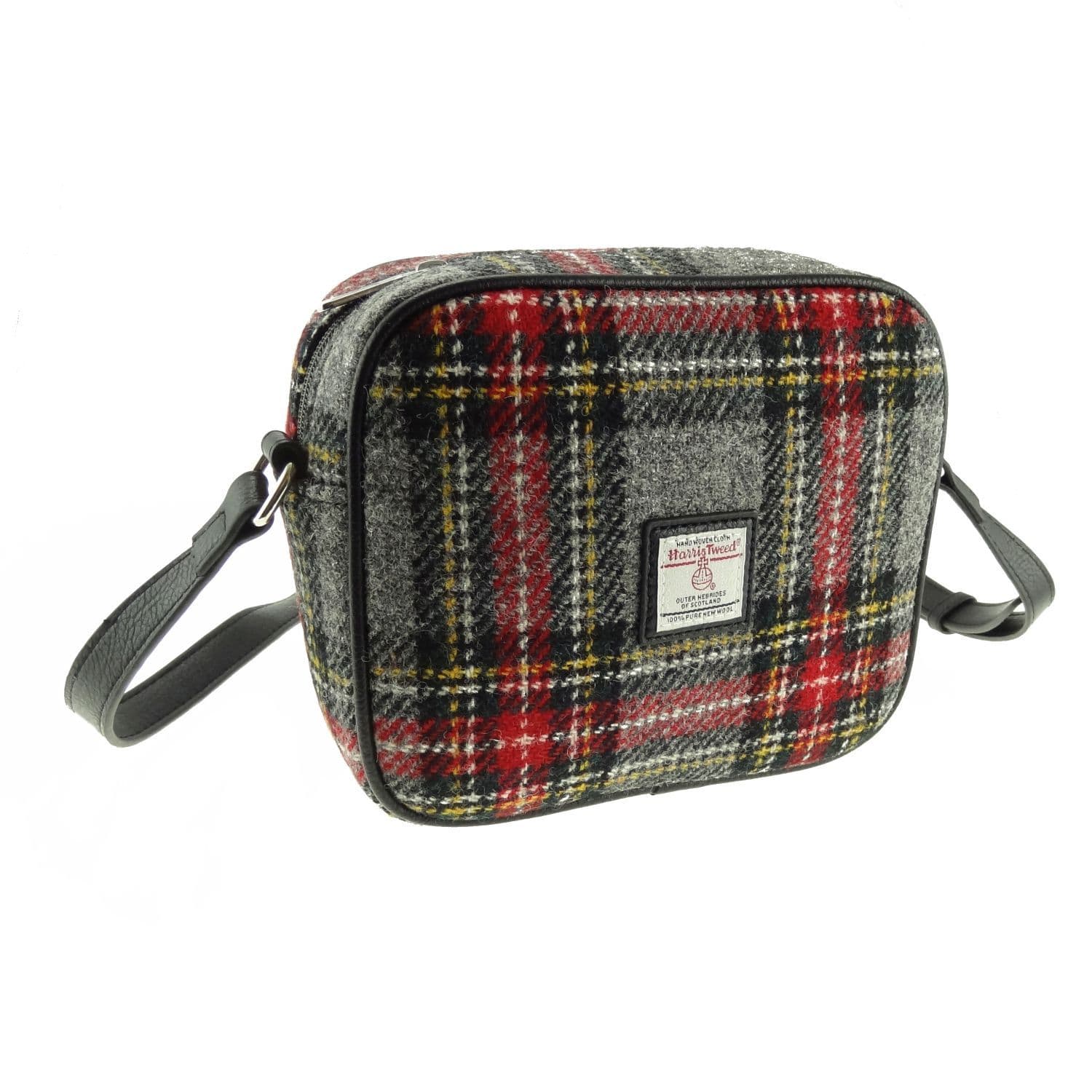 Ladies Authentic Harris Tweed Almond Square Mini Bag Grey & Red Check