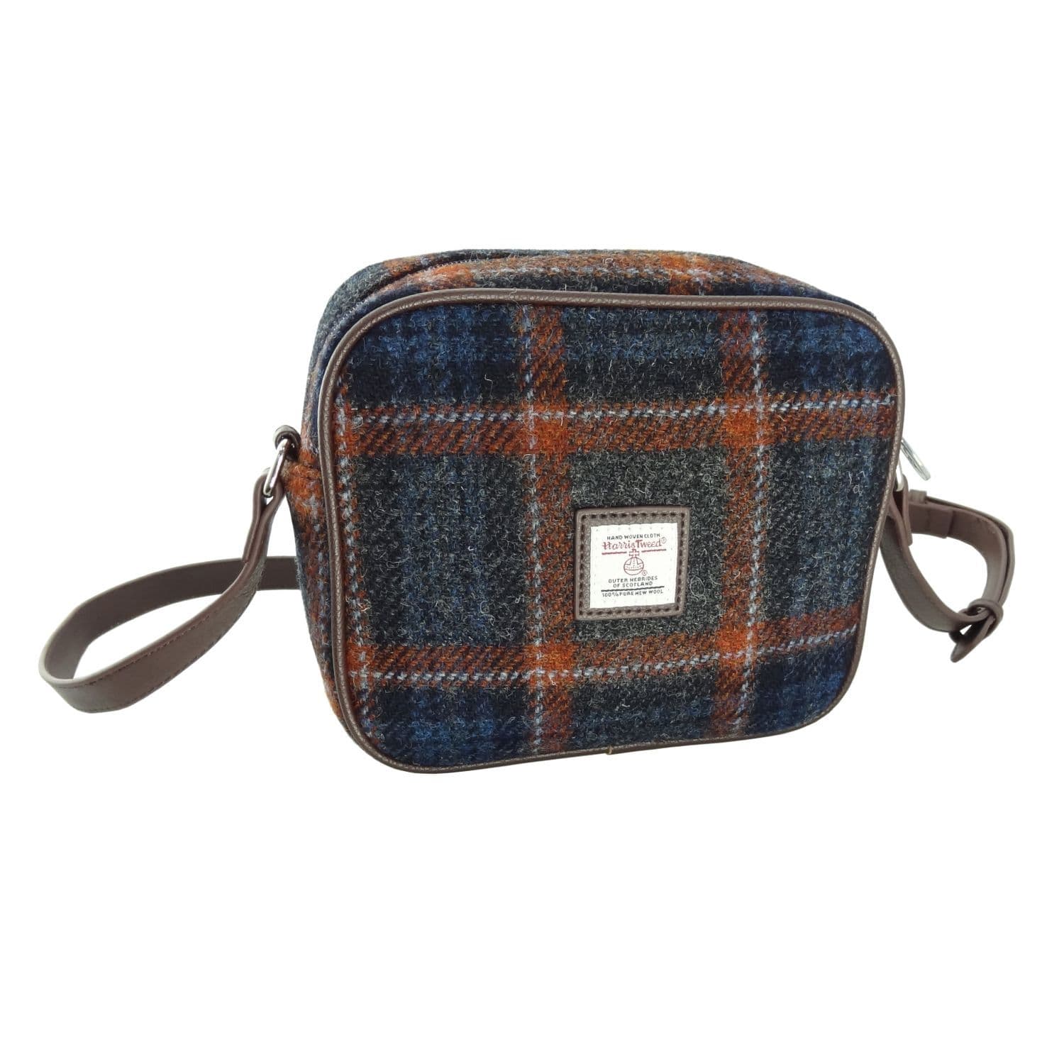 Ladies Authentic Harris Tweed Almond Square Mini Bag Grey with Rust OverCheck