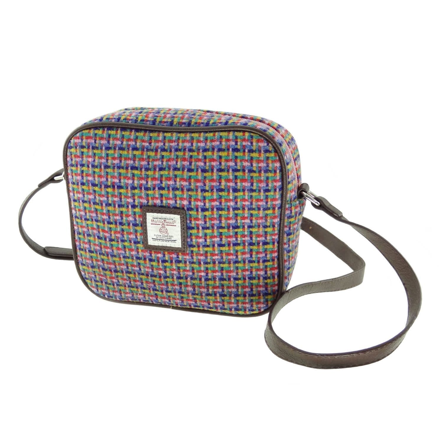 Ladies Authentic Harris Tweed Almond Square Mini Bag Multi Coloured Check