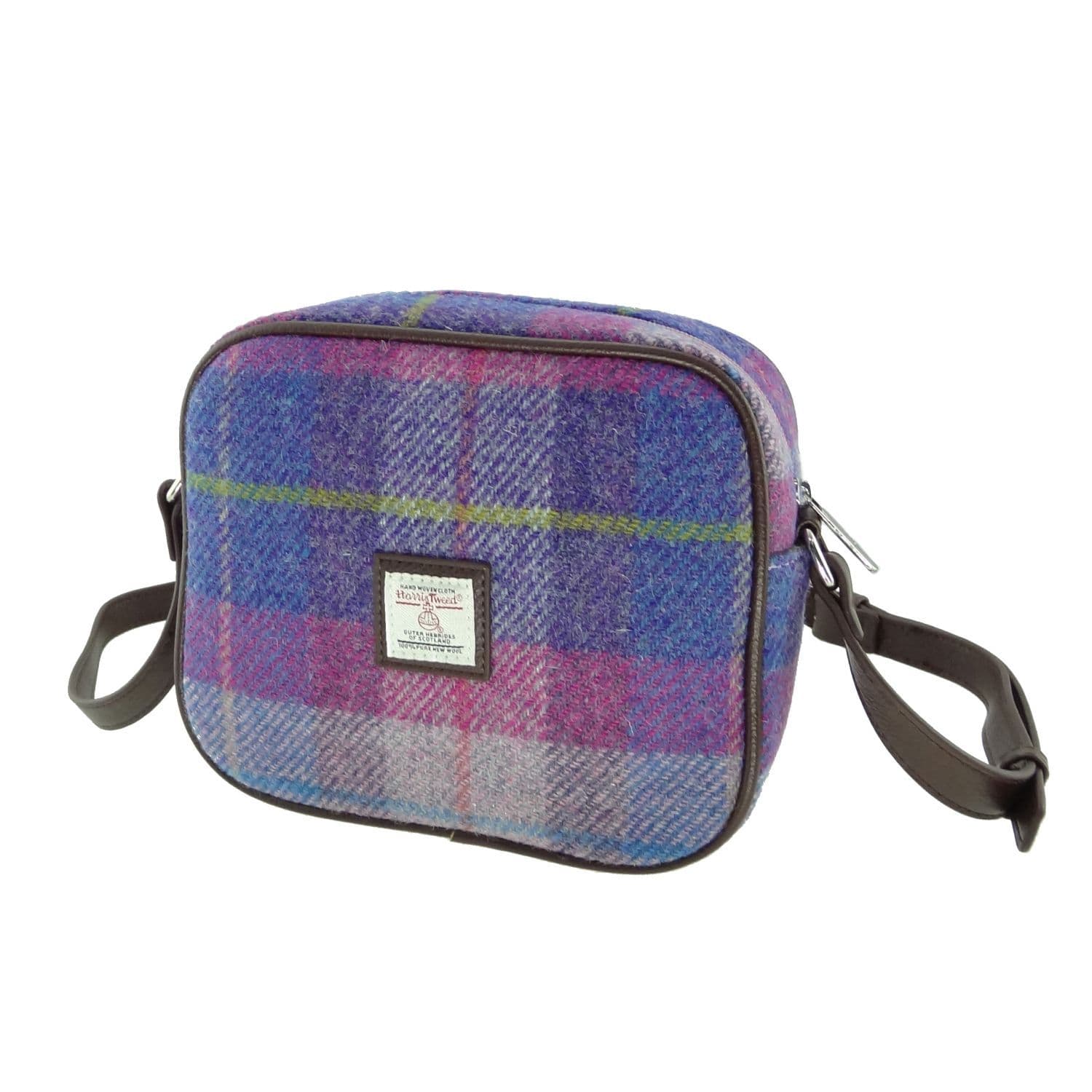 Ladies Authentic Harris Tweed Almond Square Mini Bag Purple/Pink Check