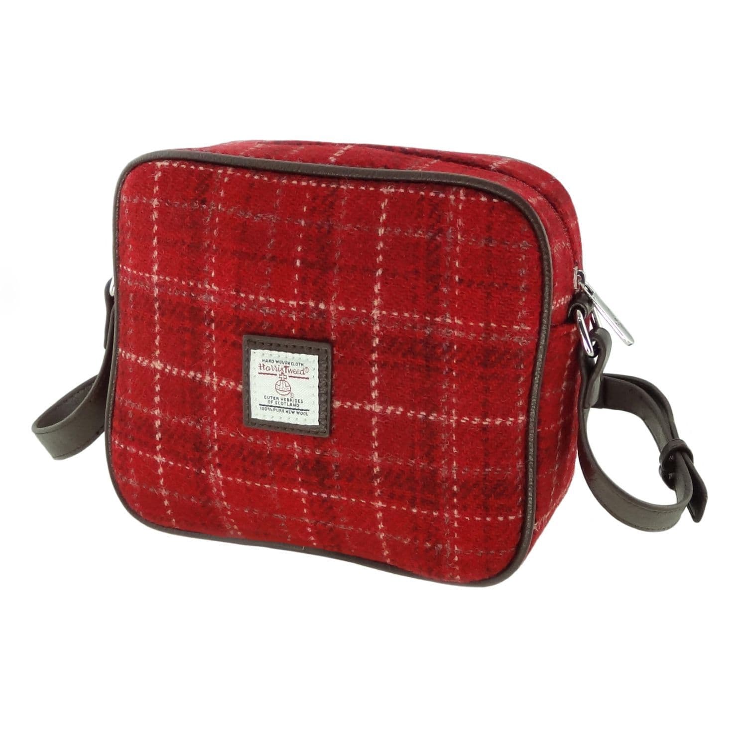Ladies Authentic Harris Tweed Almond Square Mini Bag Red Check