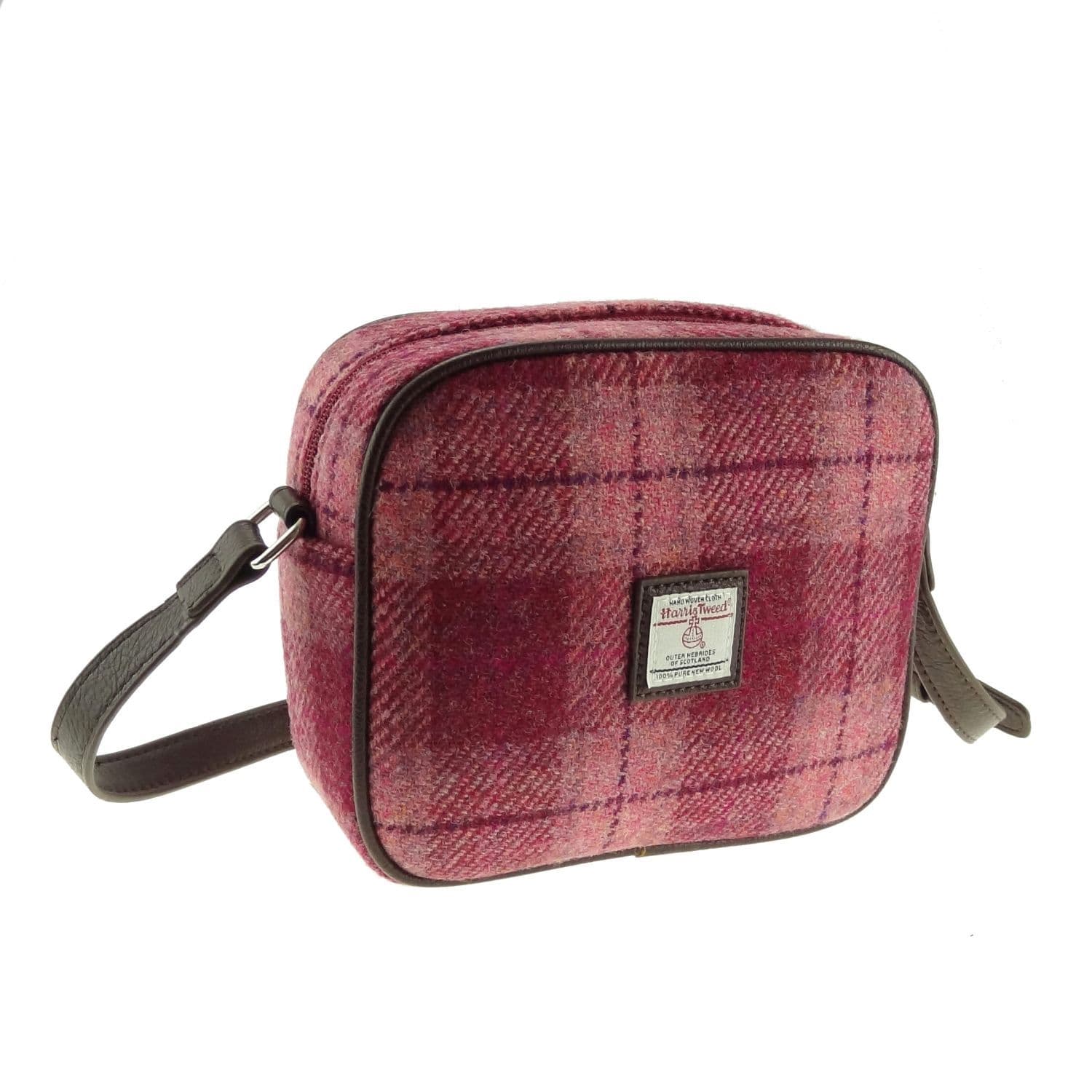 Ladies Authentic Harris Tweed Almond Square Mini Bag Salmon Pink Check