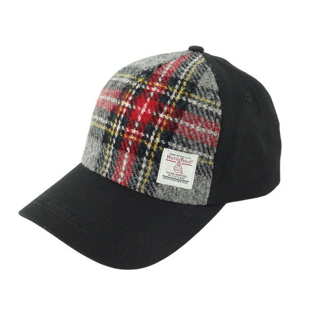 Ladies Authentic Harris Tweed Baseball Cap Grey & Red Tartan