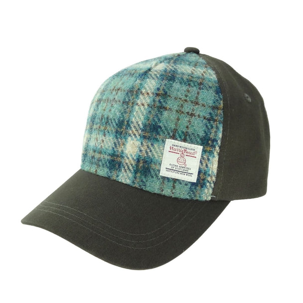 Ladies Authentic Harris Tweed Baseball Cap Light Green Check