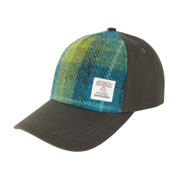 Ladies Authentic Harris Tweed Baseball Cap Sea Blue Green Tartan