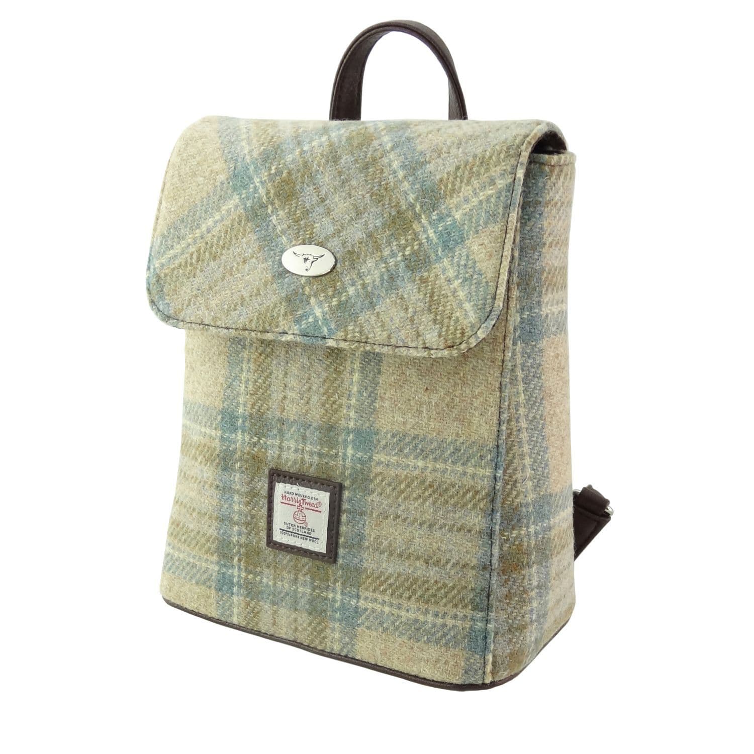 Ladies Authentic Harris Tweed Beige Stewart Tartan Mini Backpack