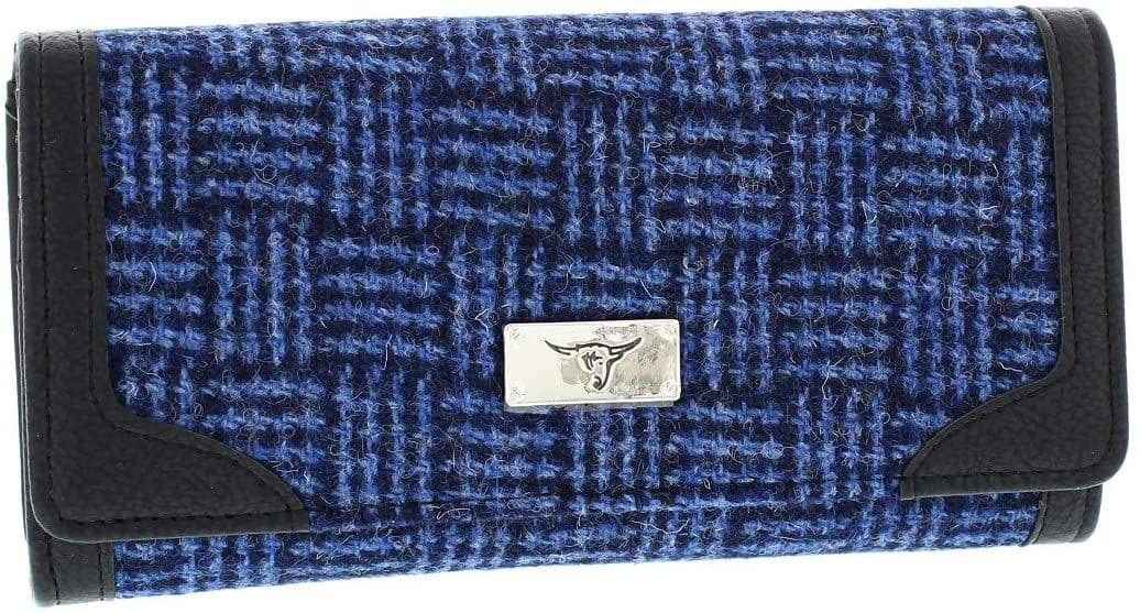 Ladies Authentic Harris Tweed Blue Basket Weave Long Purse