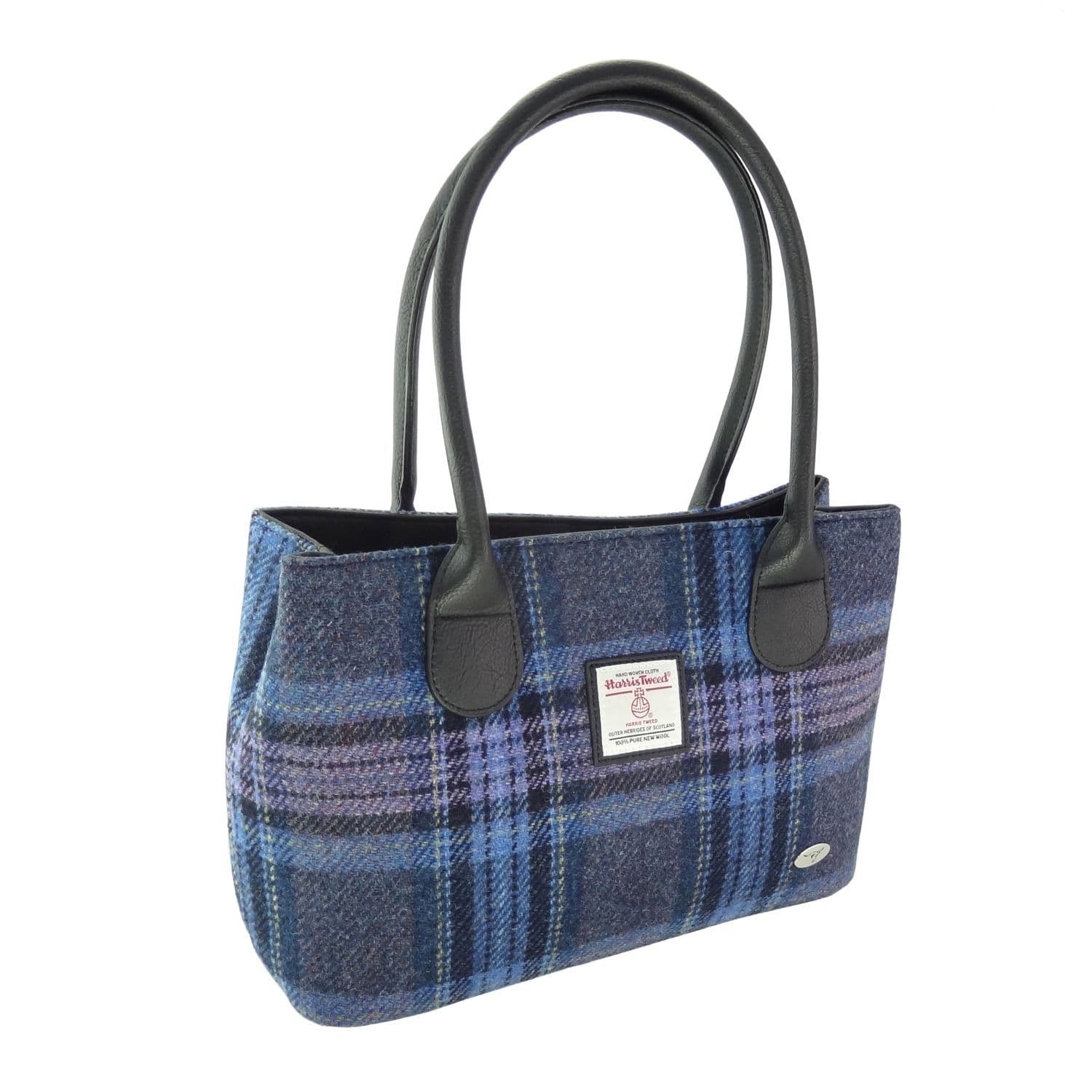Ladies Authentic Harris Tweed Blue & Purple Stewart Tartan Classic Handbag