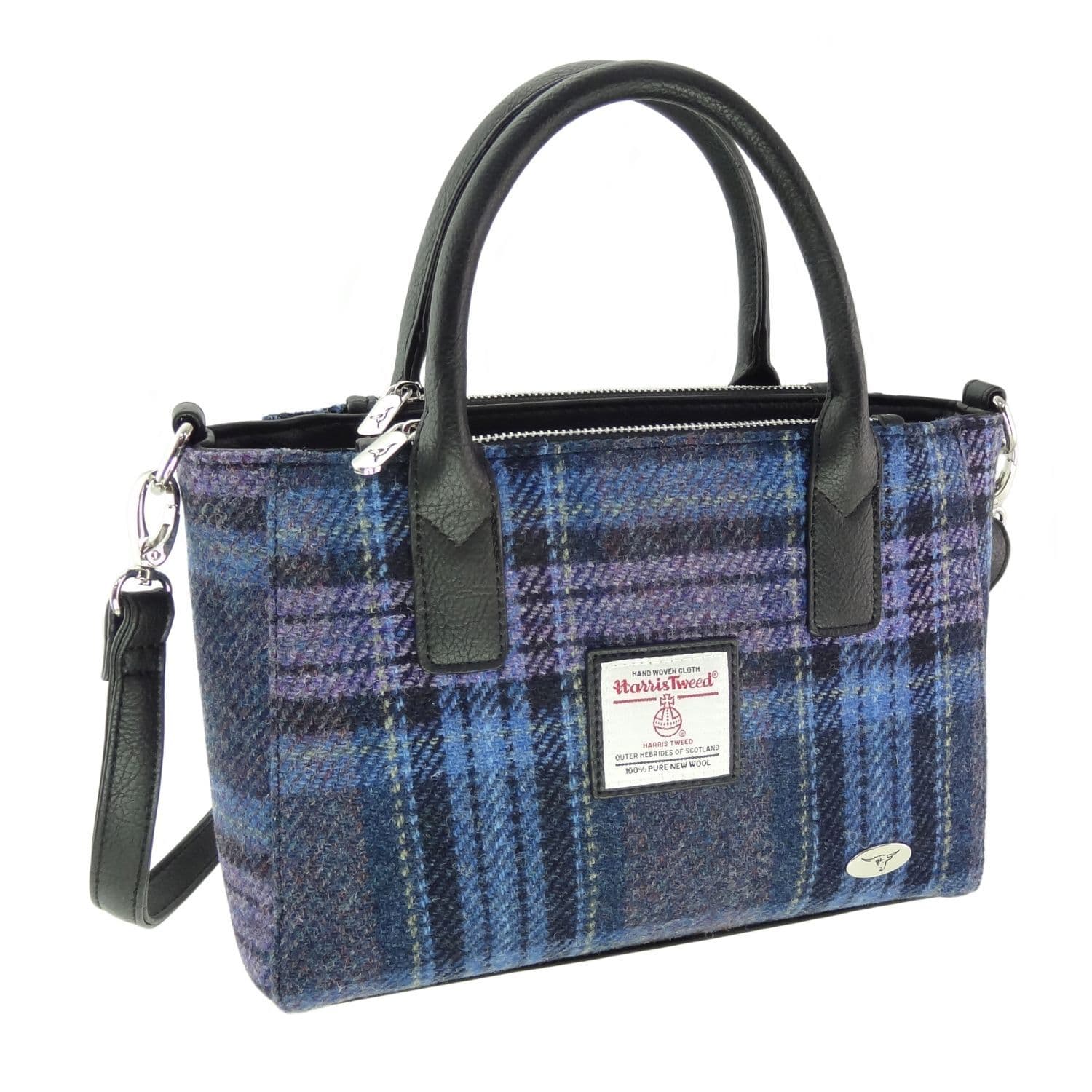 Ladies Authentic Harris Tweed Blue & Purple Stewart Tartan Small Tote Bag