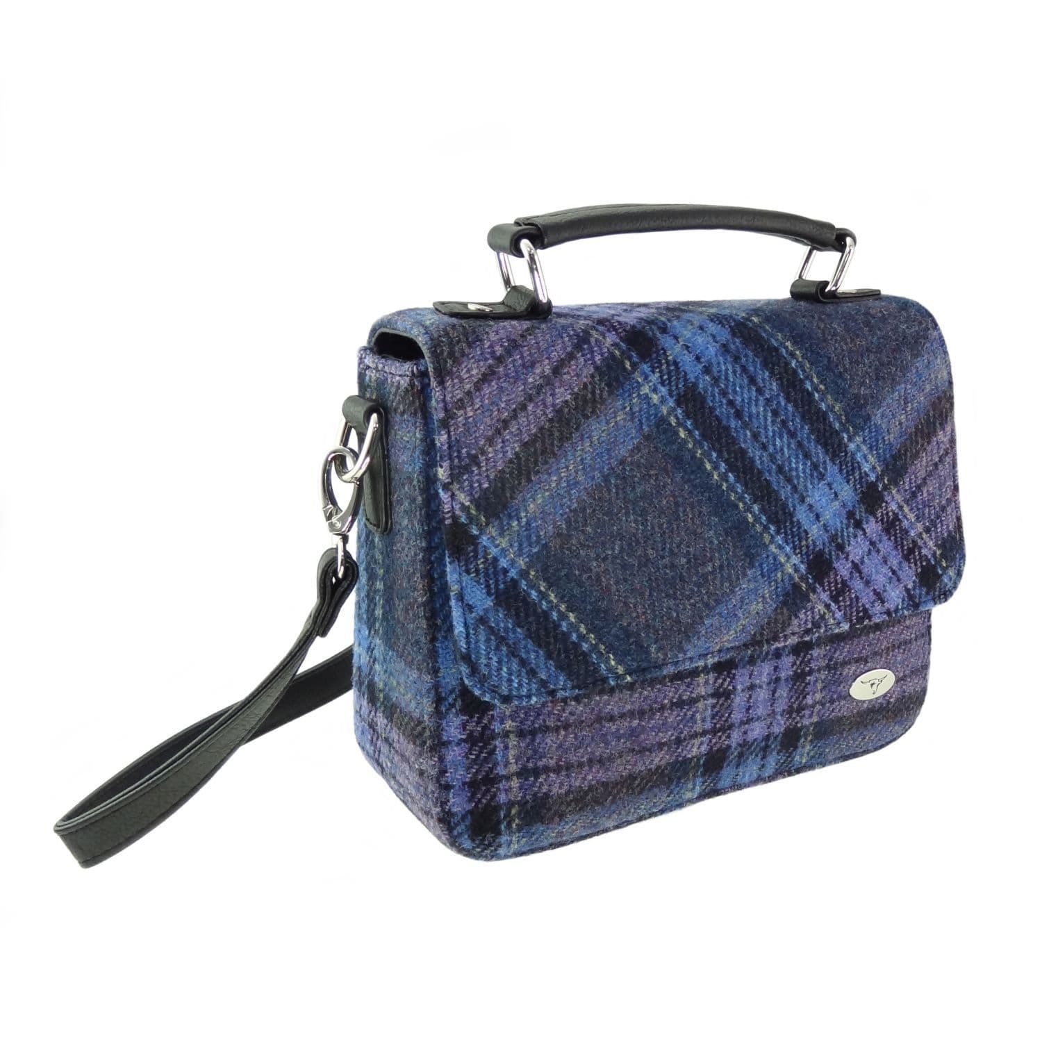Ladies Authentic Harris Tweed Blue & Purple Stewart Tartan Square Bag