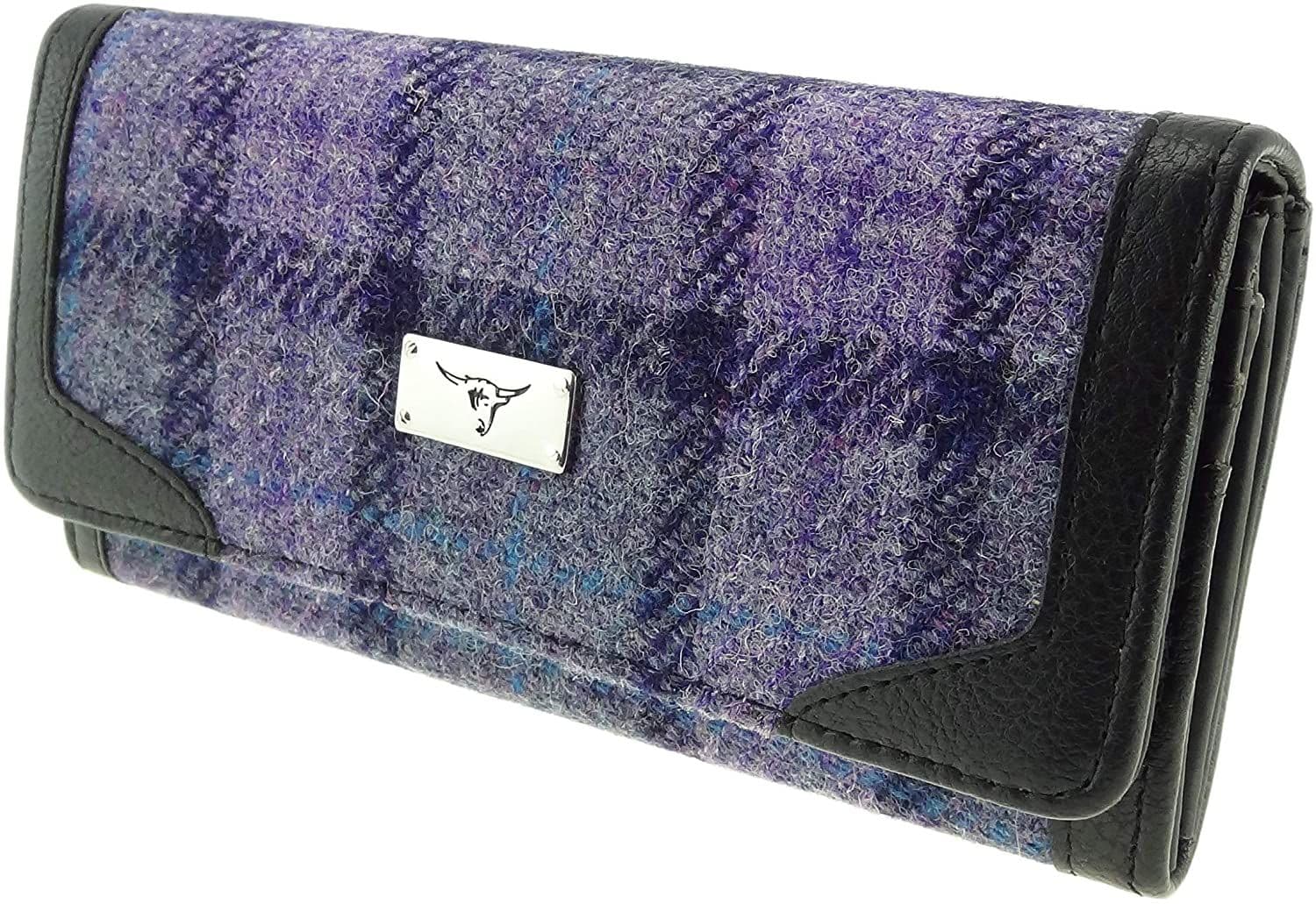 Ladies Authentic Harris Tweed Bold Purple Check Long Purse