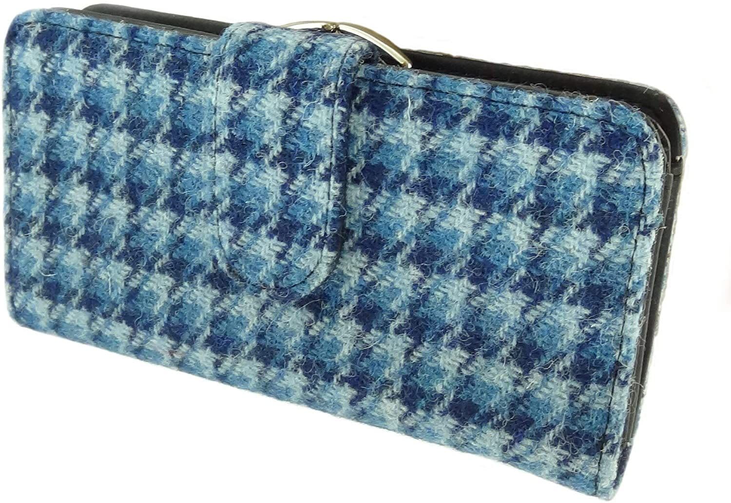 Ladies Authentic Harris Tweed Bright Blue Dogtooth Long Clasp Purse