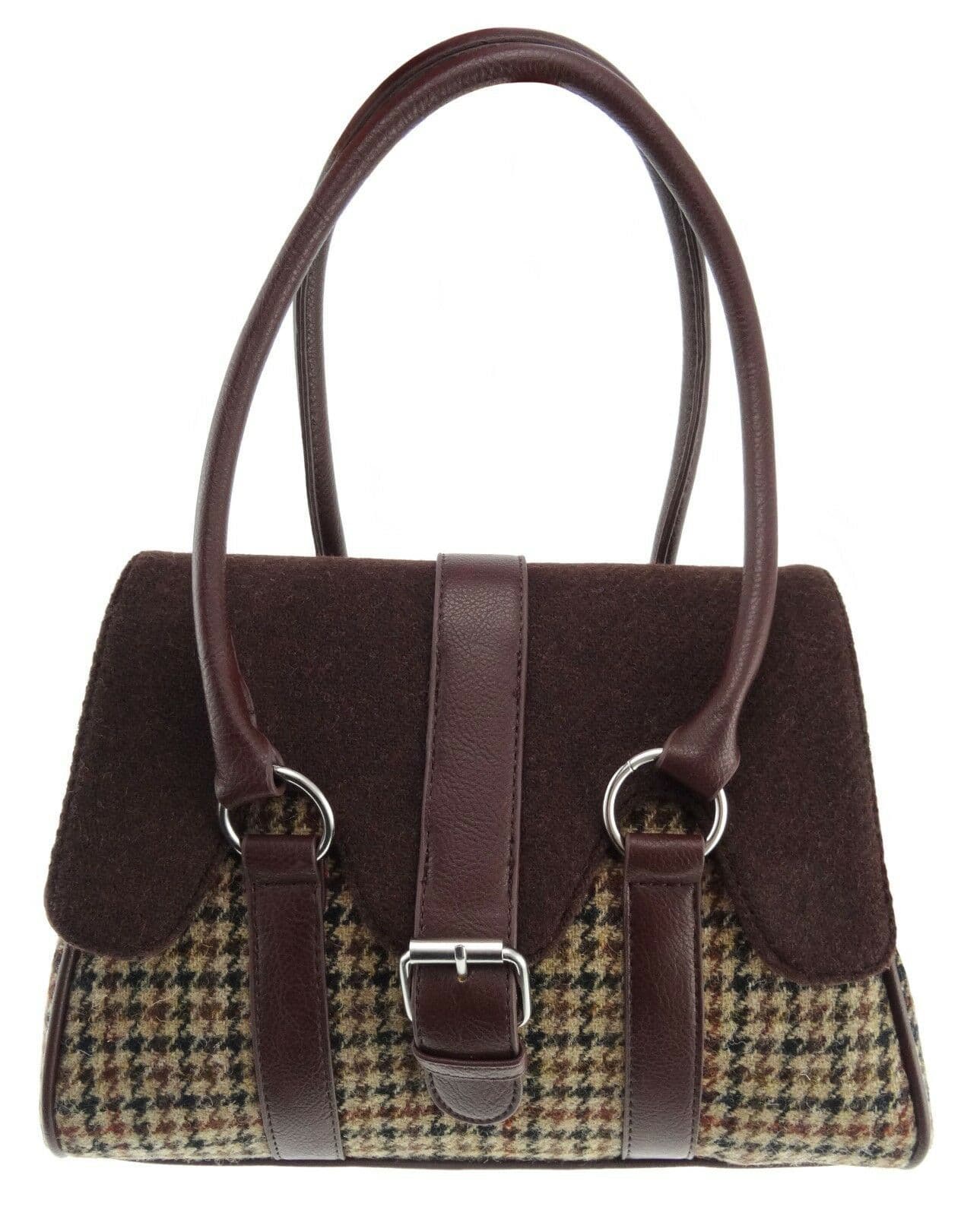Ladies Authentic Harris Tweed Brown Dogtooth Scallop Bag