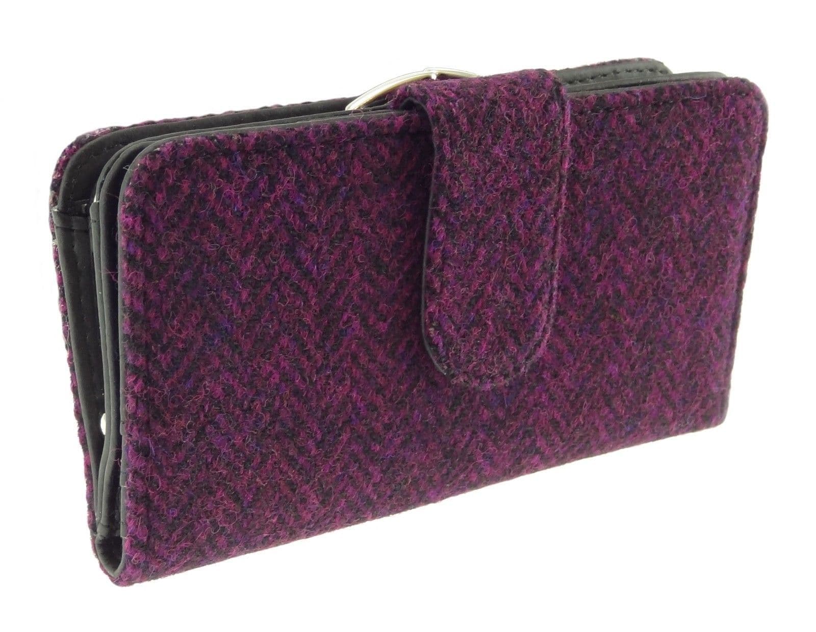 Ladies Authentic Harris Tweed Burgundy Herringbone Long Clasp Purse