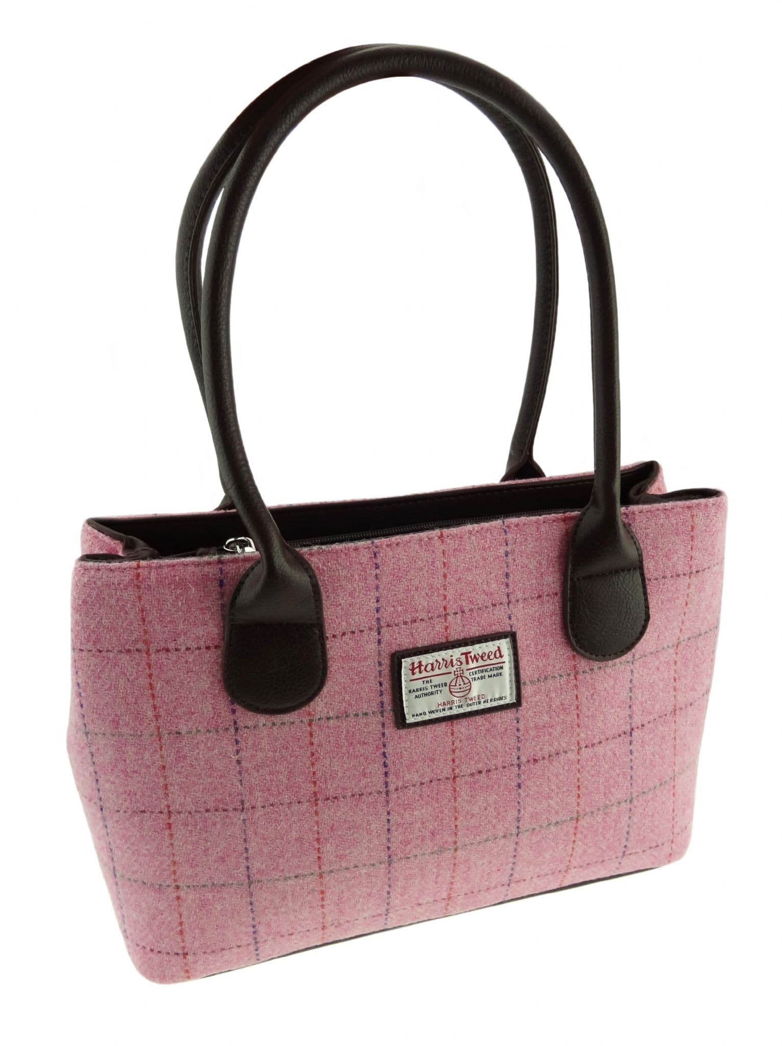 Ladies Authentic Harris Tweed Classic Handbag Bright Pink With Overcheck