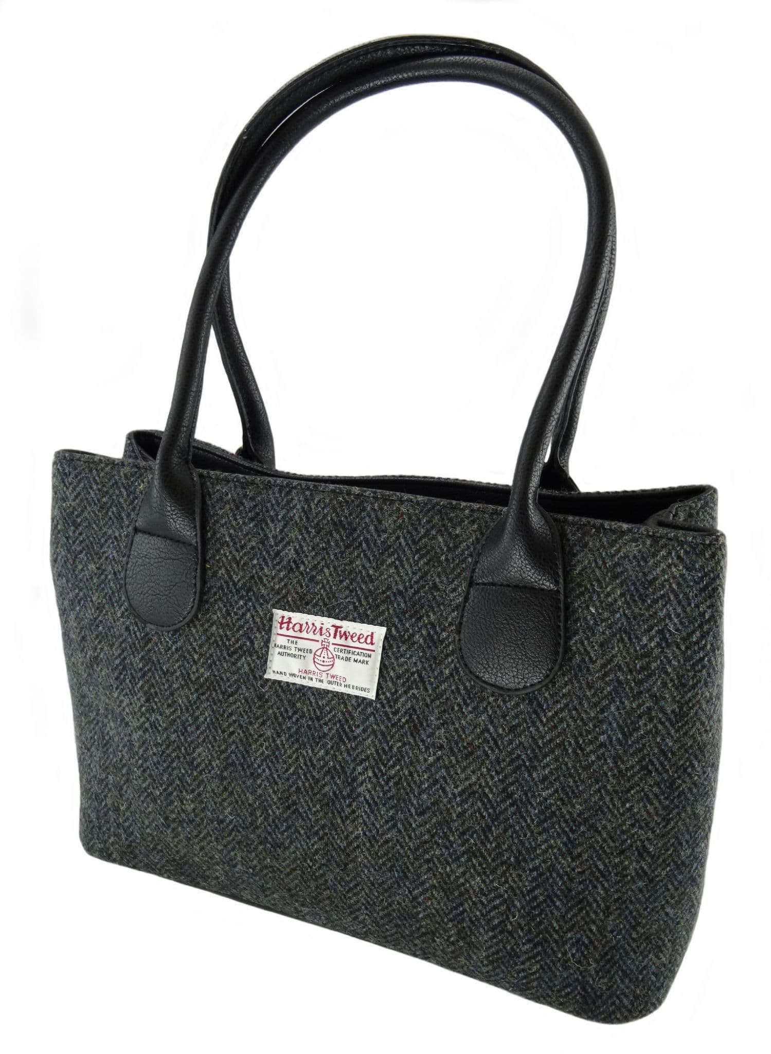 Ladies Authentic Harris Tweed Classic Handbag Charcoal Herringbone