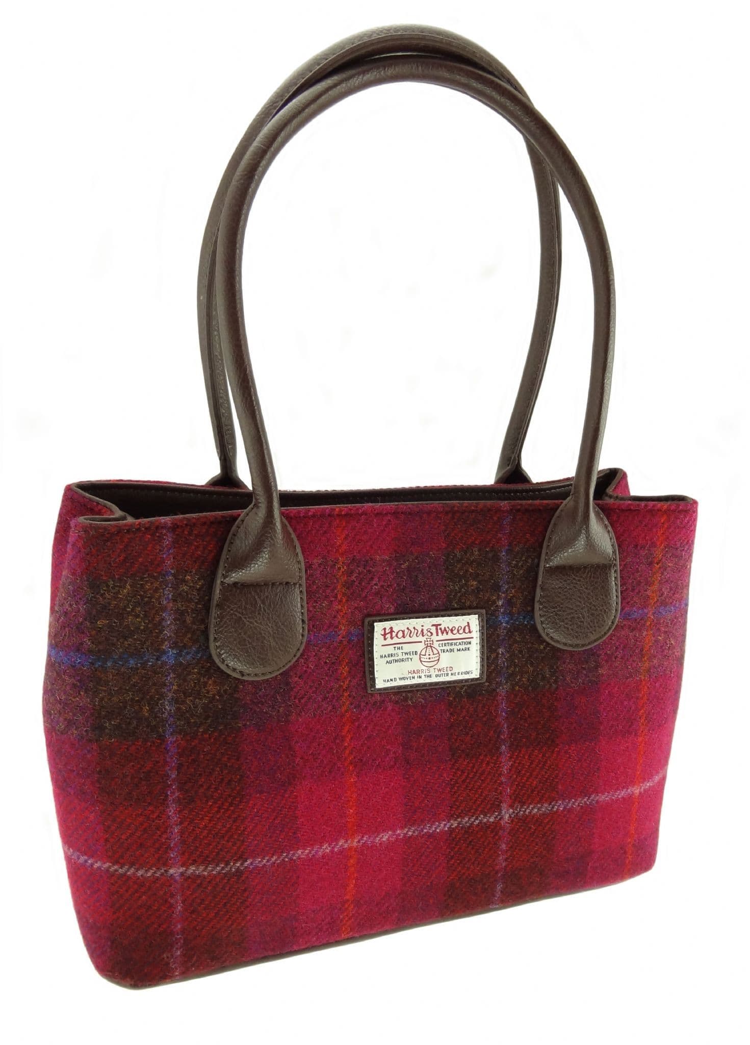 Ladies Authentic Harris Tweed Classic Handbag Deep Pink Tartan