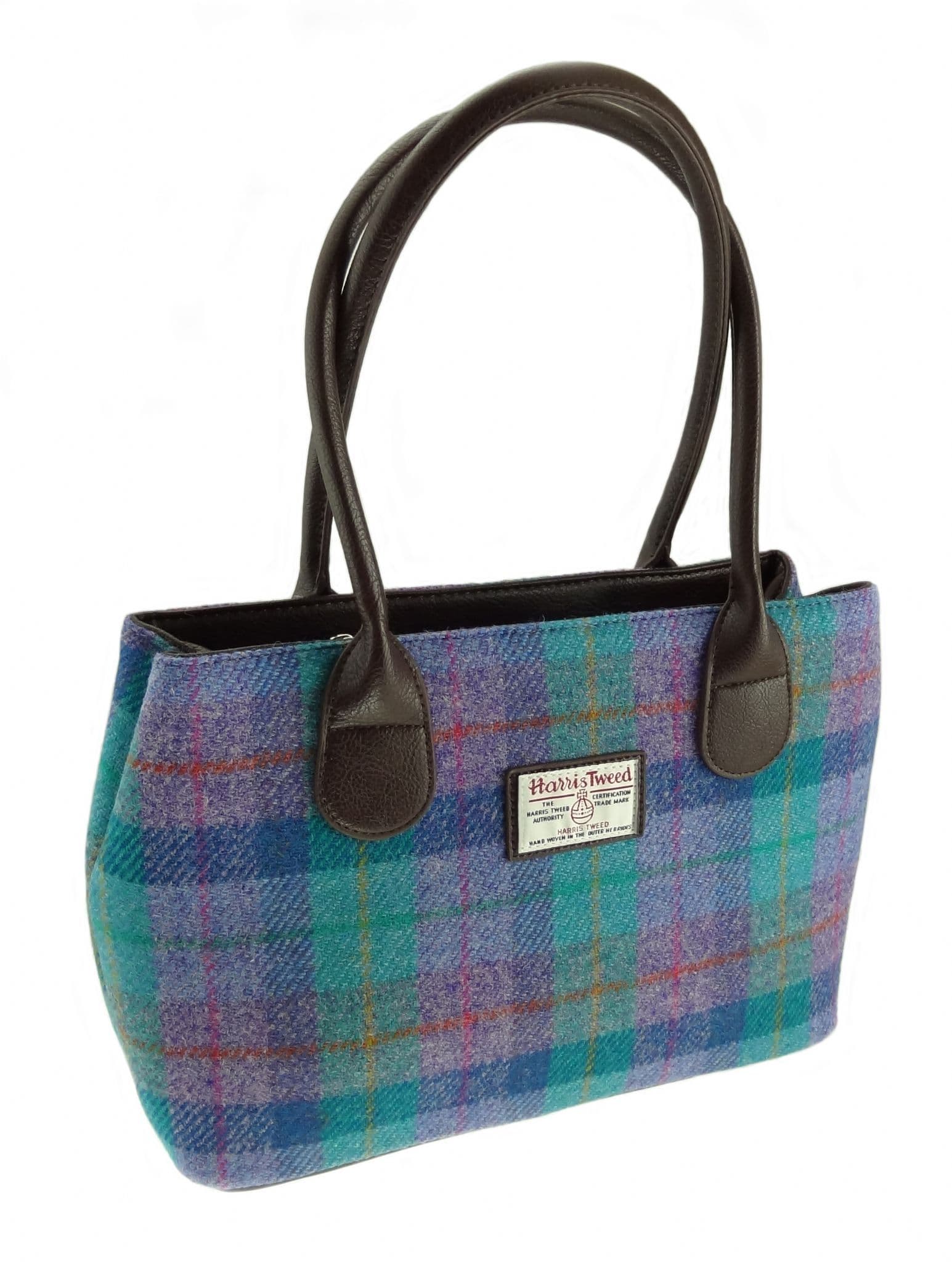 Ladies Authentic Harris Tweed Classic Handbag Green & Purple Check