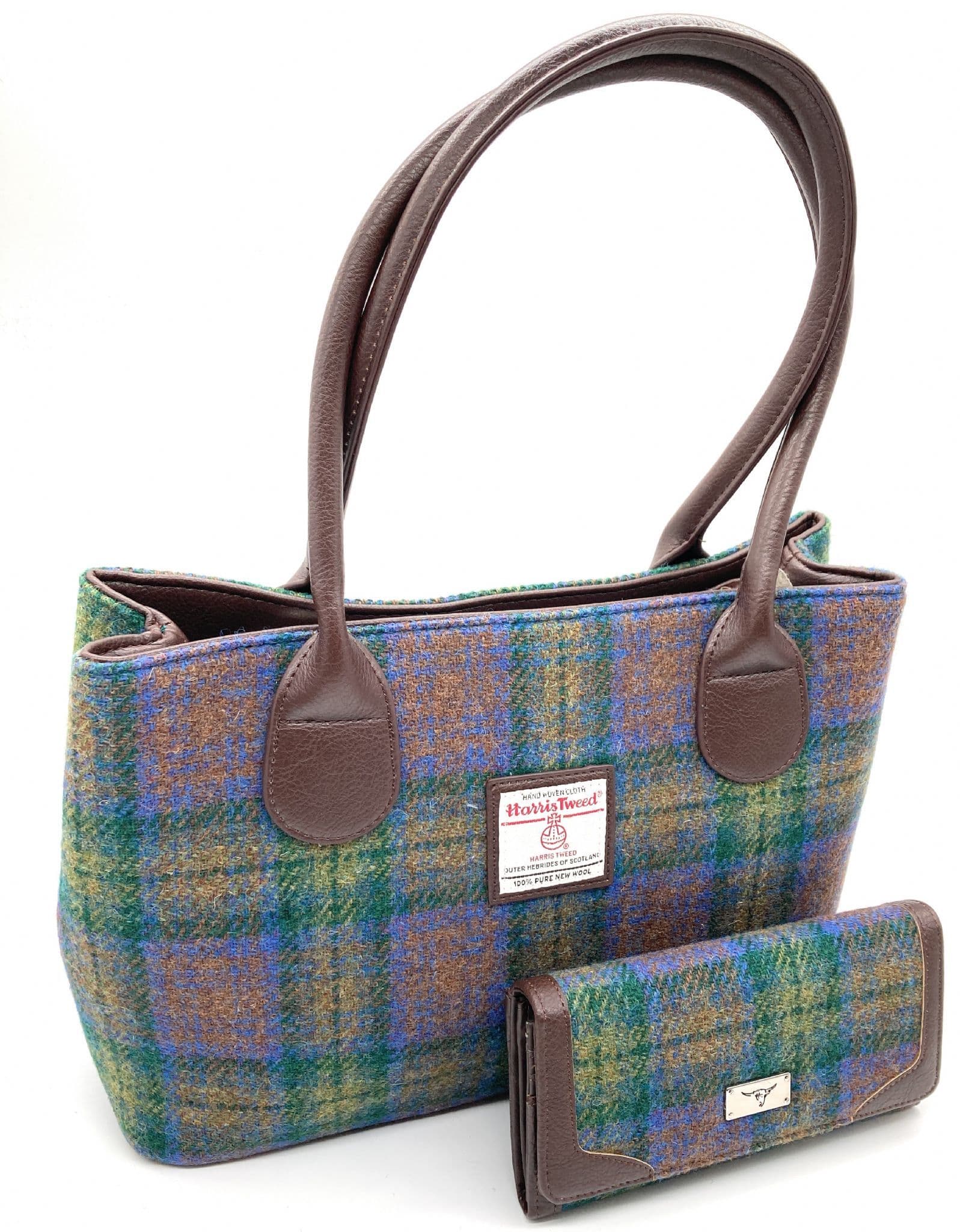 Ladies Authentic Harris Tweed Classic Handbag & Matching Purse Set Isle of Skye Tartan