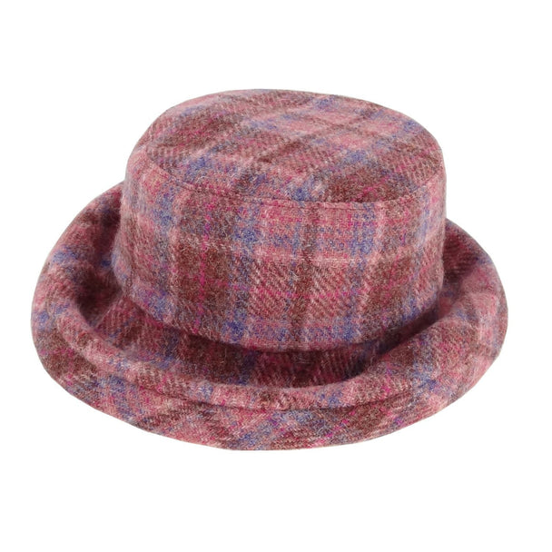 Ladies Authentic Harris Tweed Cloche Hat Pink Check