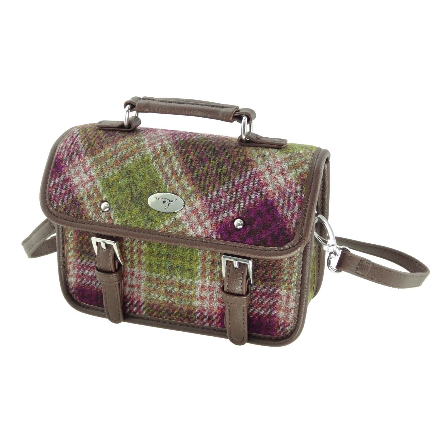 Ladies Authentic Harris Tweed Cross Body Mini Satchel Shoulder Bag in Heather Check