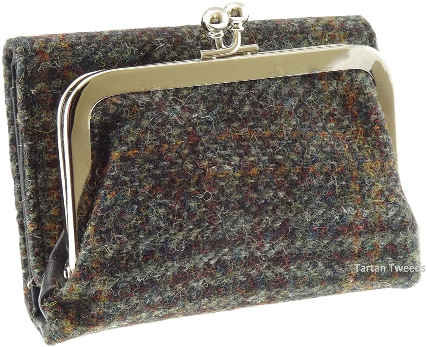 Ladies Authentic Harris Tweed Dark Green & Brown Check Clasp Purse