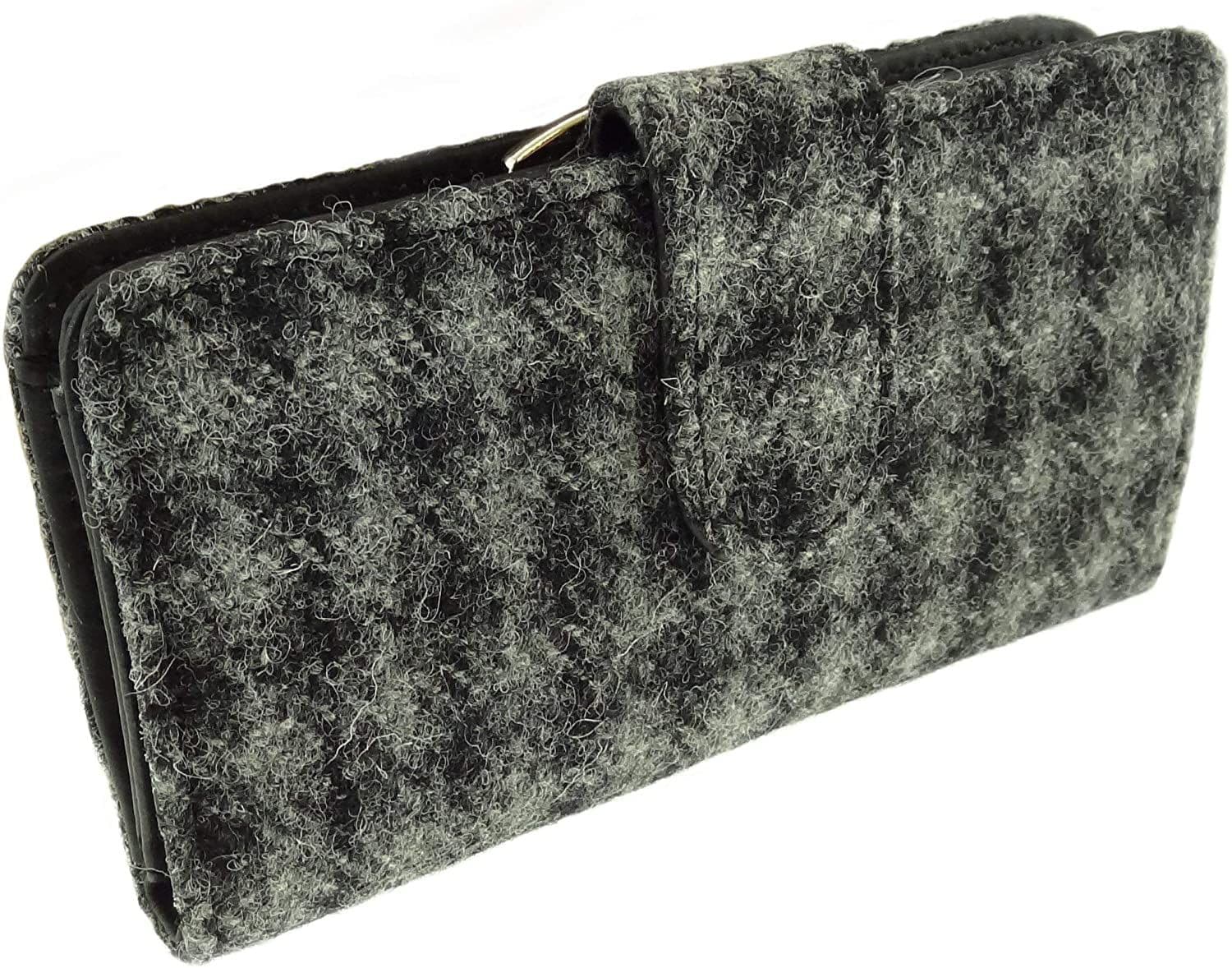 Ladies Authentic Harris Tweed Grey Dogtooth Long Clasp Purse