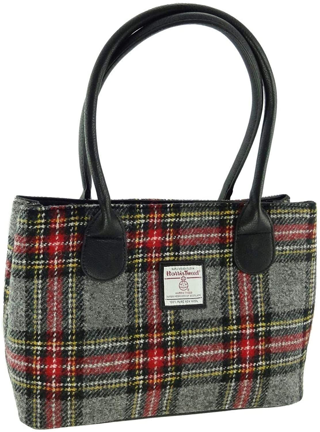 Ladies Authentic Harris Tweed Grey & Red Check Classic Handbag