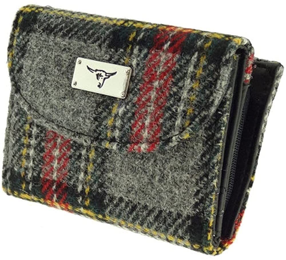 Ladies Authentic Harris Tweed Grey & Red Check Short Purse