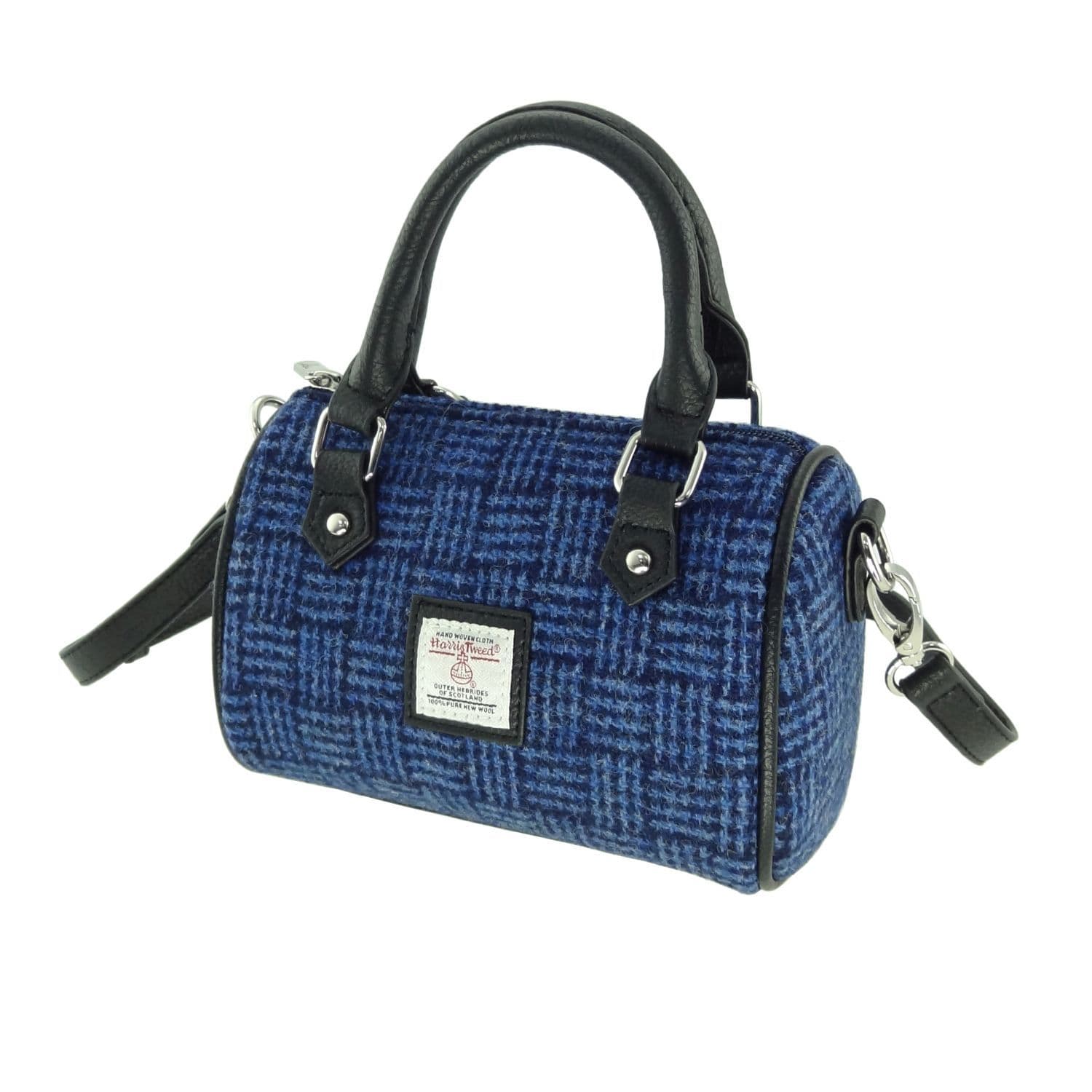 Ladies Authentic Harris Tweed Kilbride Mini Bowling Bag Blue Basket Weave