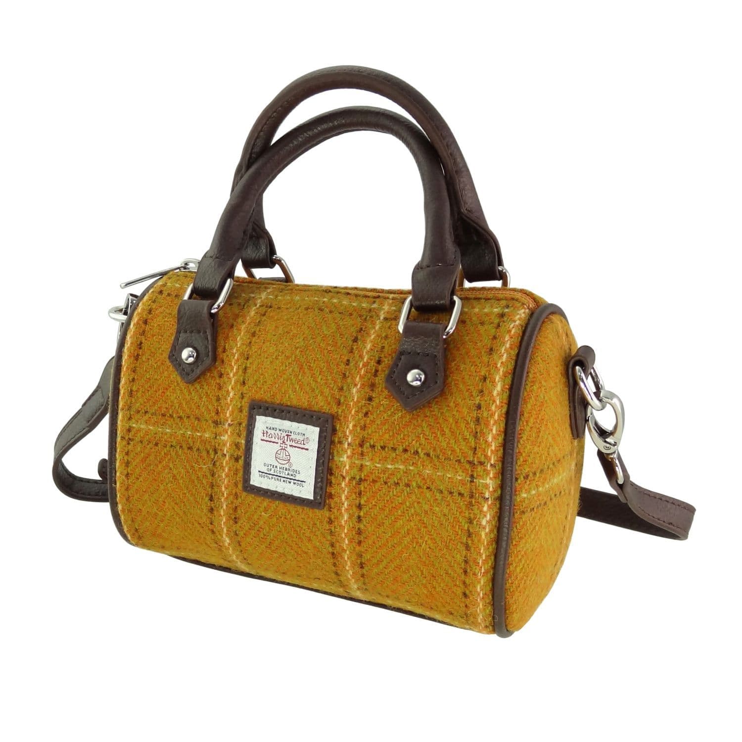 Ladies Authentic Harris Tweed Kilbride Mini Bowling Bag Mustard Overcheck