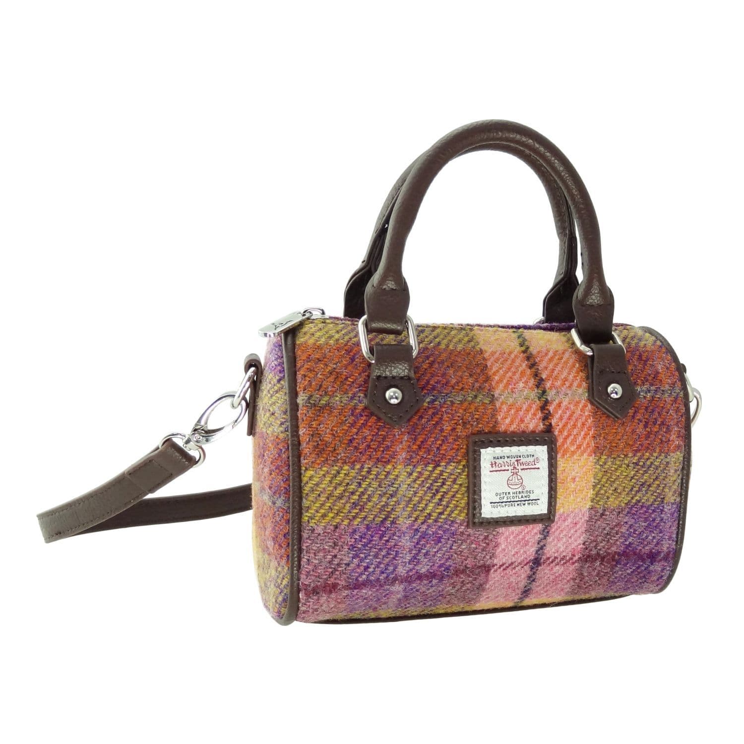 Ladies Authentic Harris Tweed Kilbride Mini Bowling Bag Peach Overcheck