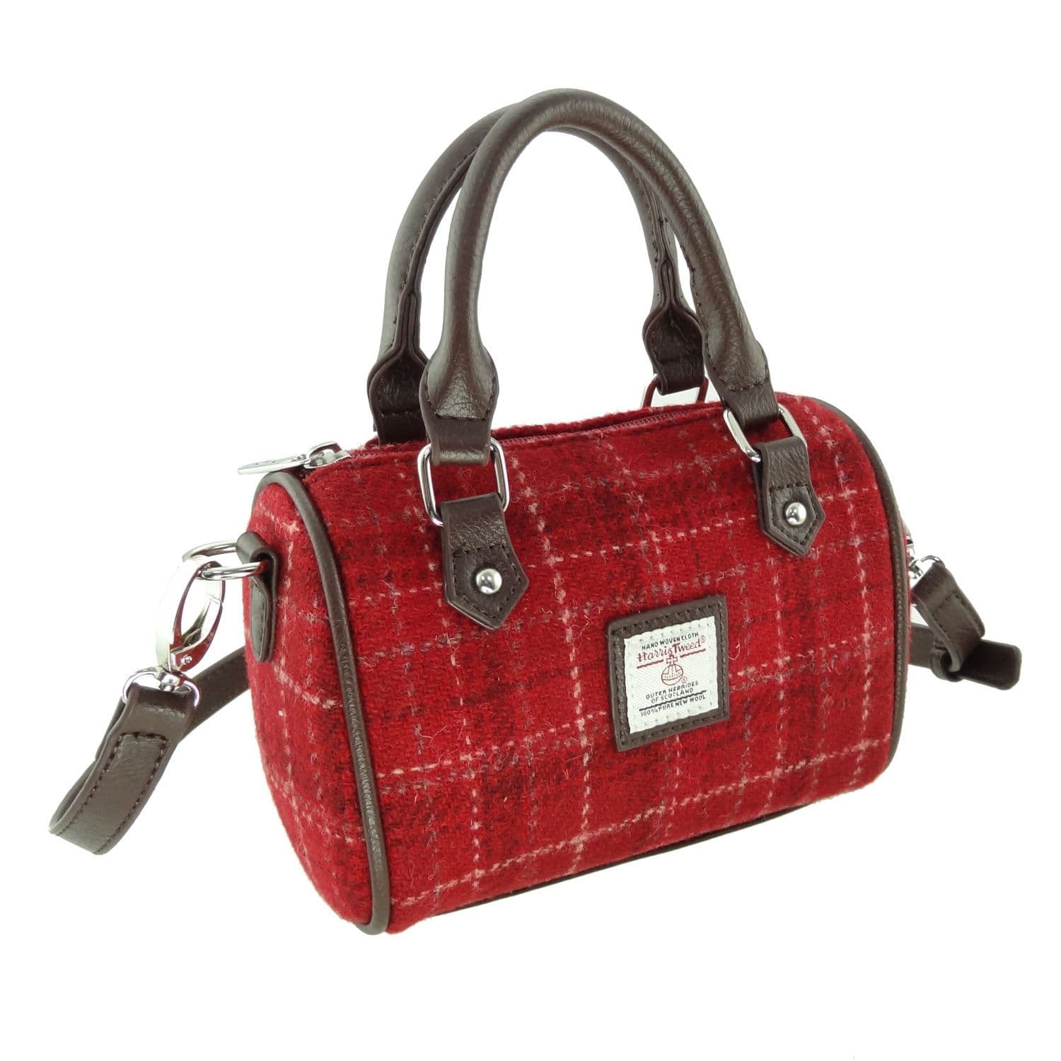 Ladies Authentic Harris Tweed Kilbride Mini Bowling Bag Red Check