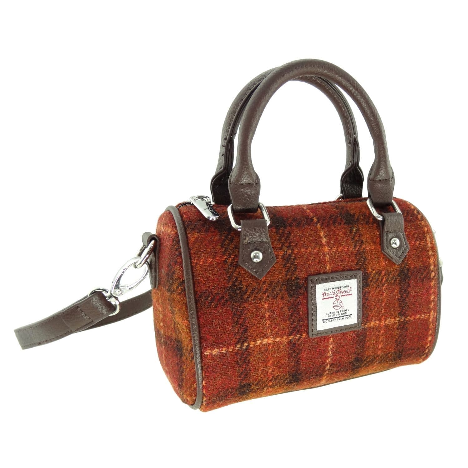 Ladies Authentic Harris Tweed Kilbride Mini Bowling Bag Rust Orange Check