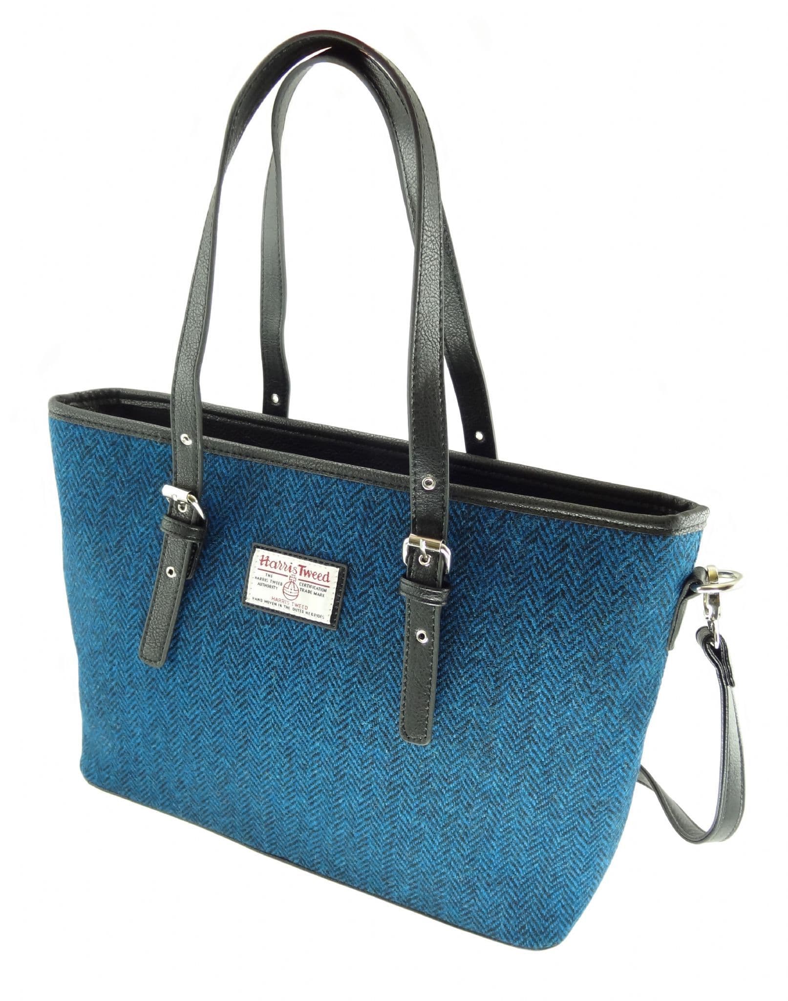 Ladies Authentic Harris Tweed Large Tote Bag Blue Herringbone