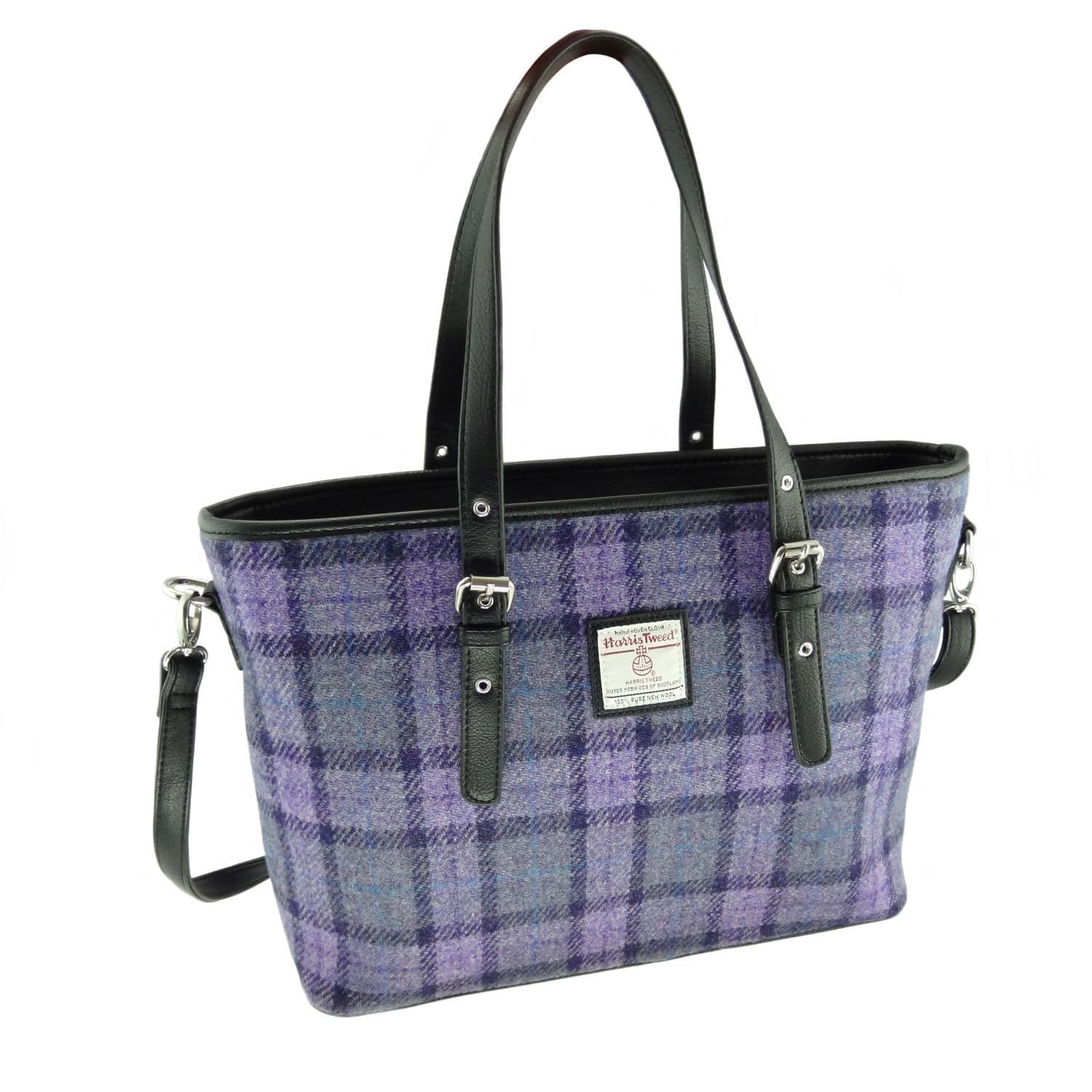 Ladies Authentic Harris Tweed Large Tote Bag Bold Purple Check