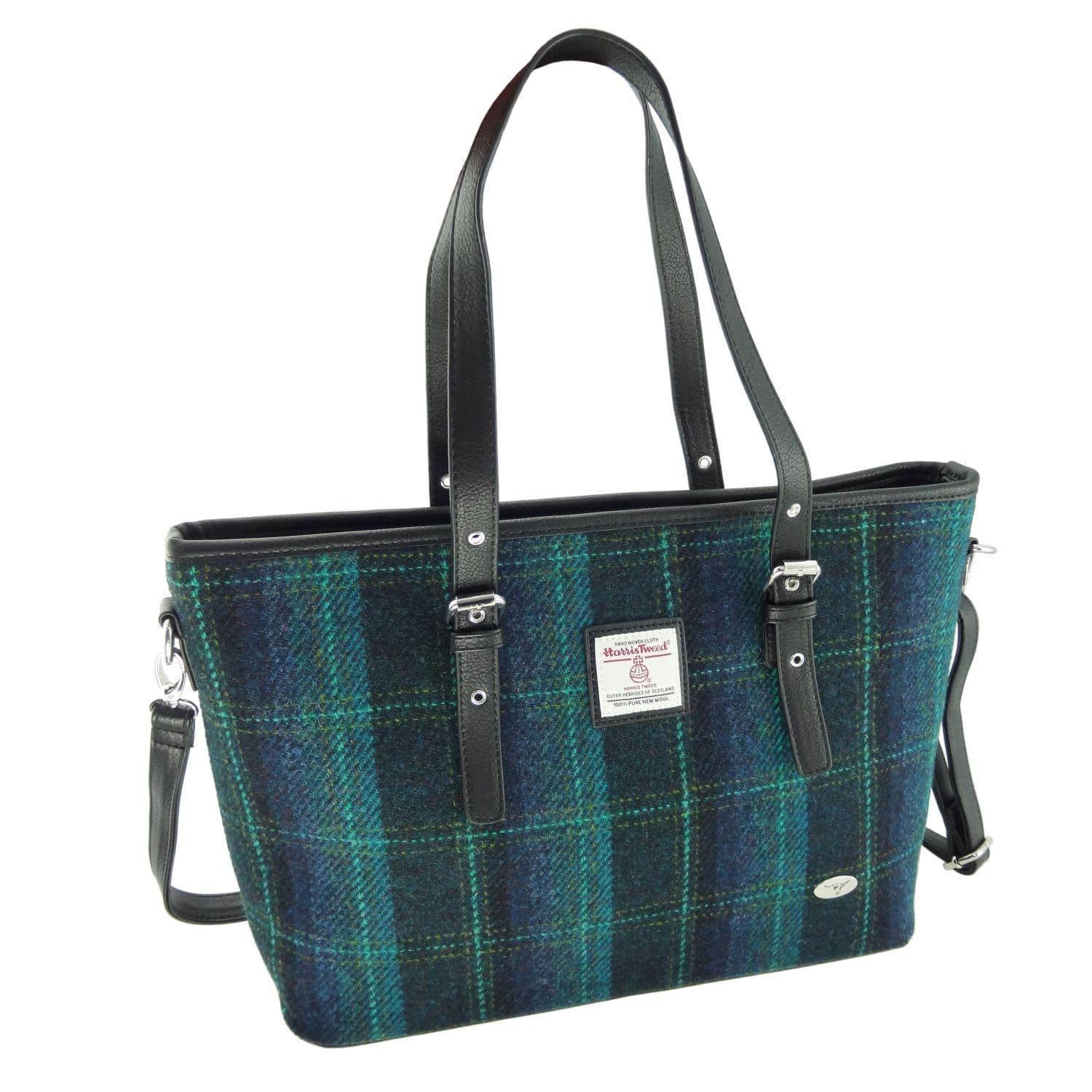 Ladies Authentic Harris Tweed Large Tote Bag Dark Green Check