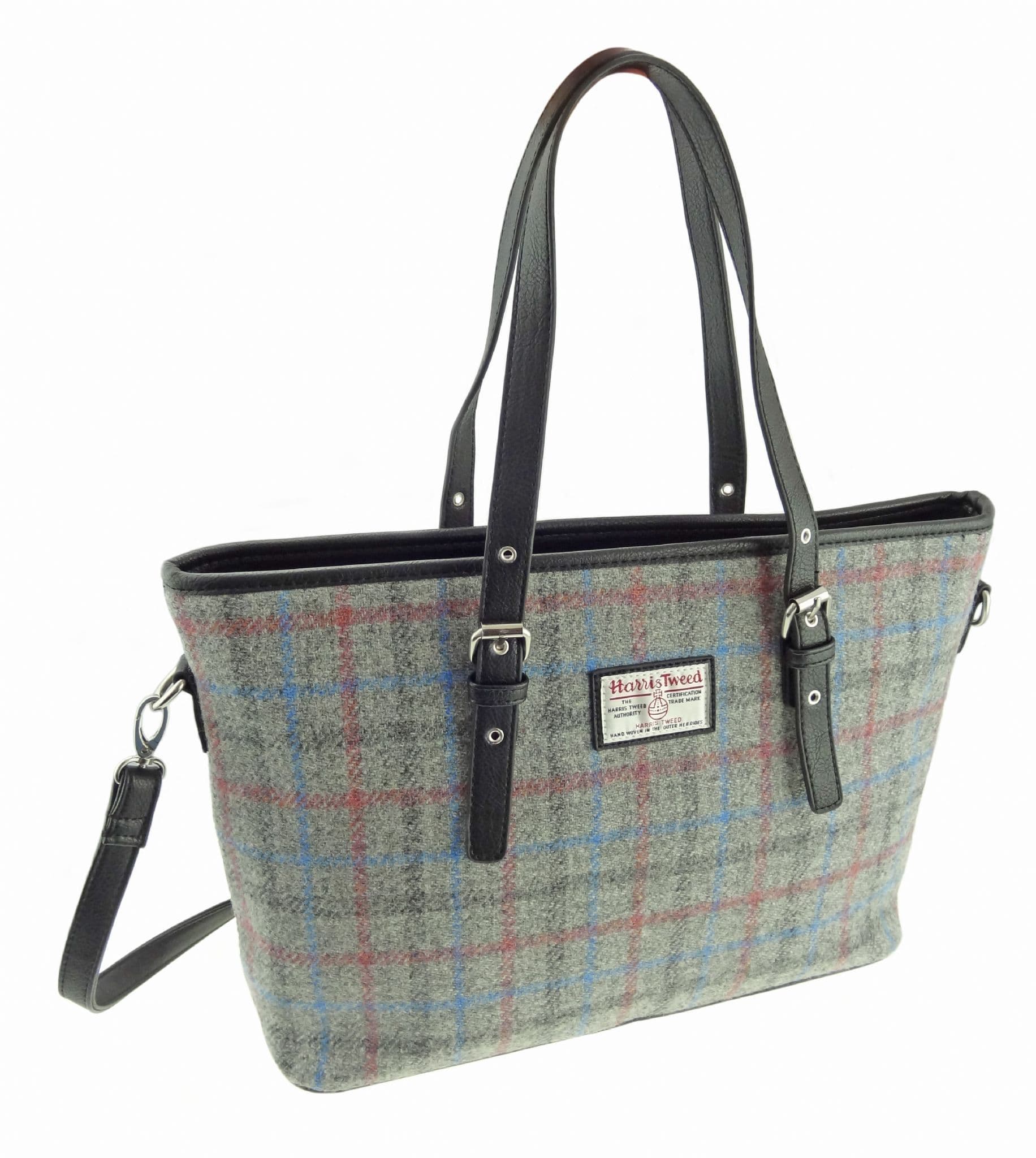 Ladies Authentic Harris Tweed Large Tote Bag Light Grey Check