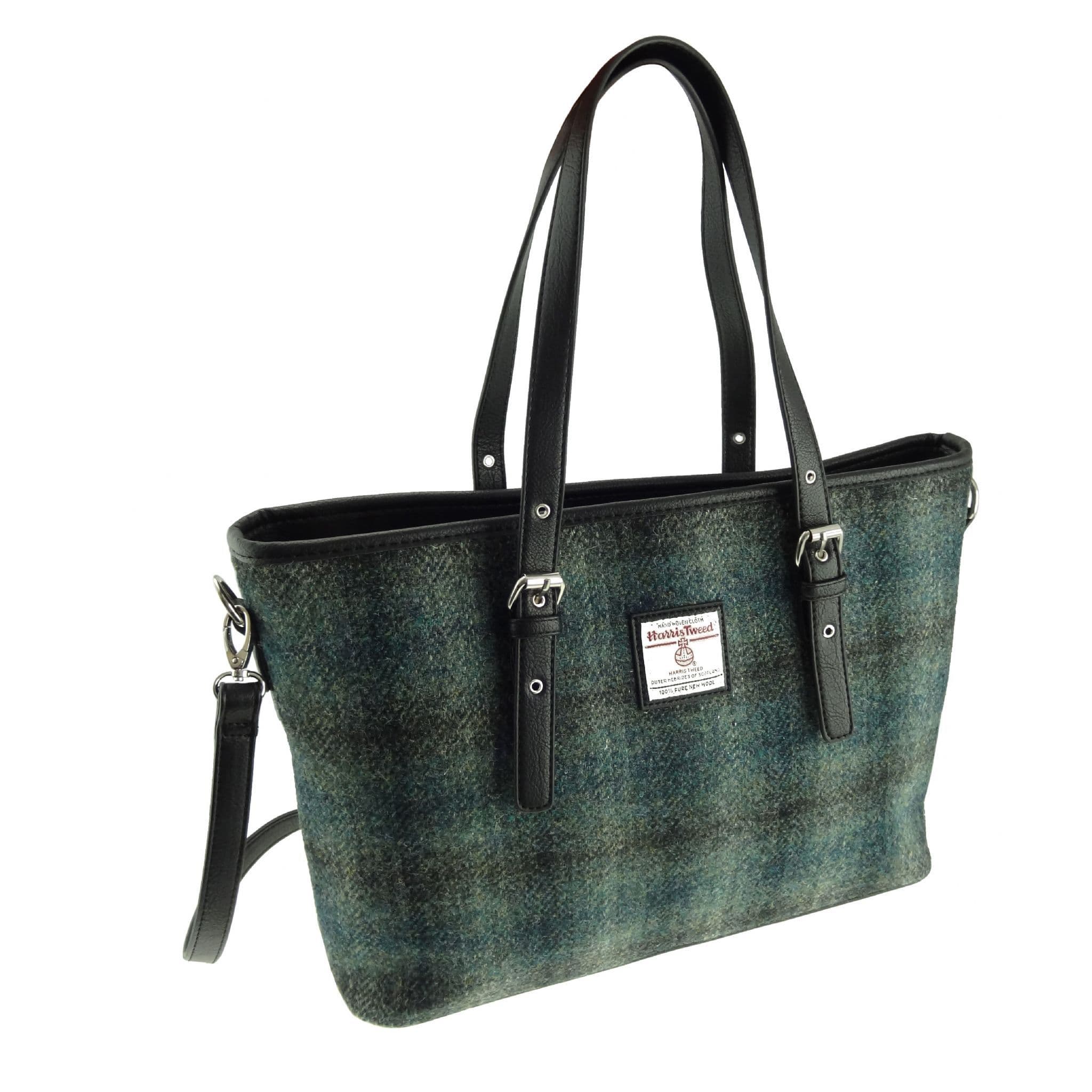 Ladies Authentic Harris Tweed Large Tote Bag Moss Green