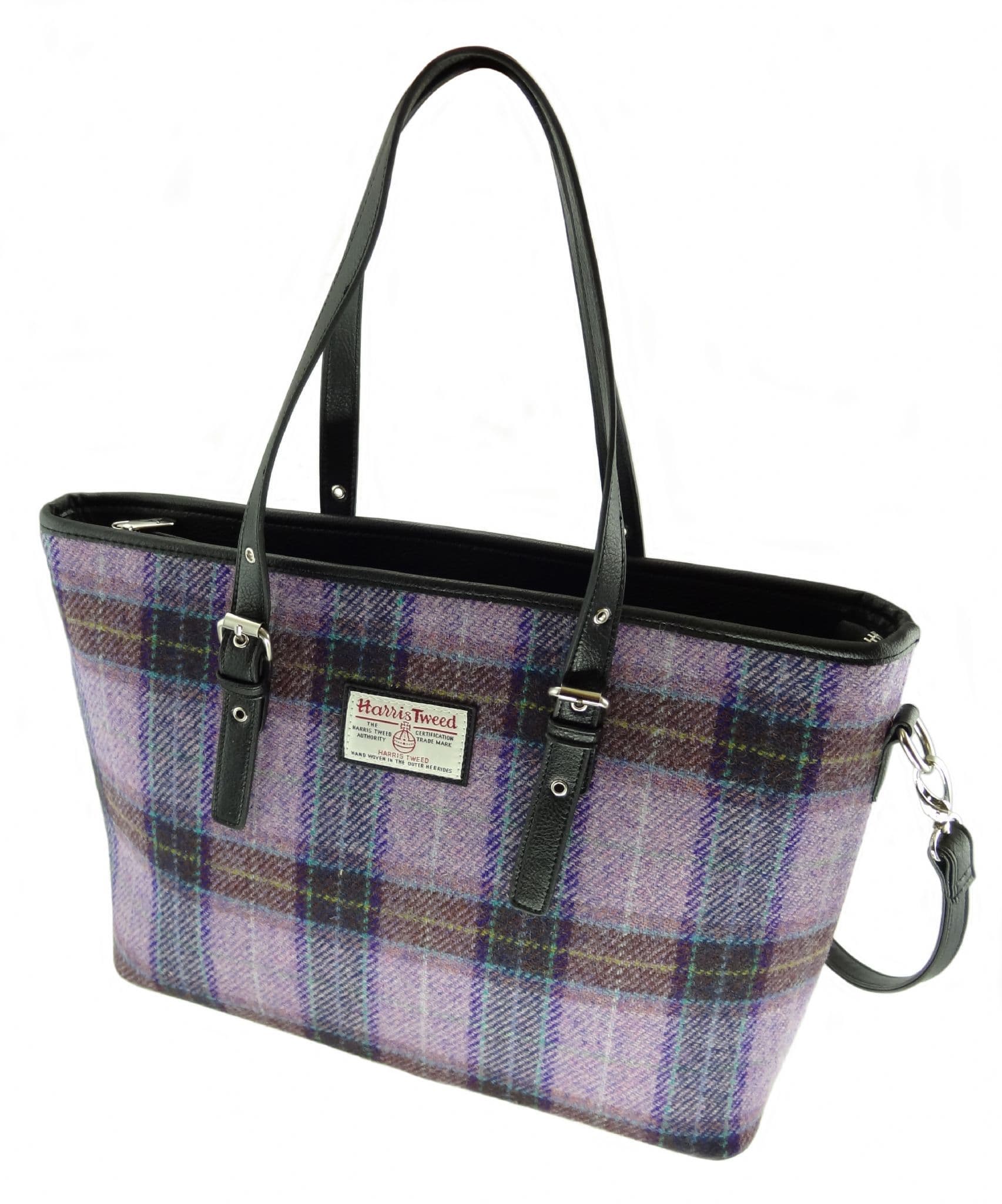 Ladies Authentic Harris Tweed Large Tote Bag Pink/Lilac Check
