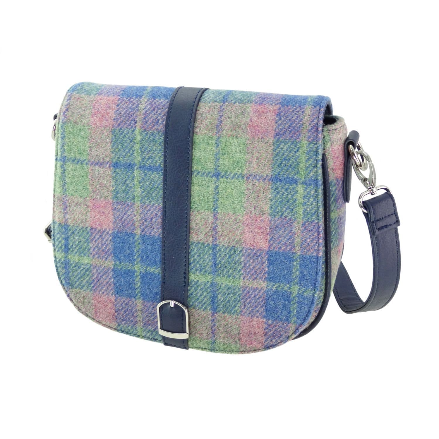 Ladies Authentic Harris Tweed Light Blue and Pink Tartan Shoulder Bag
