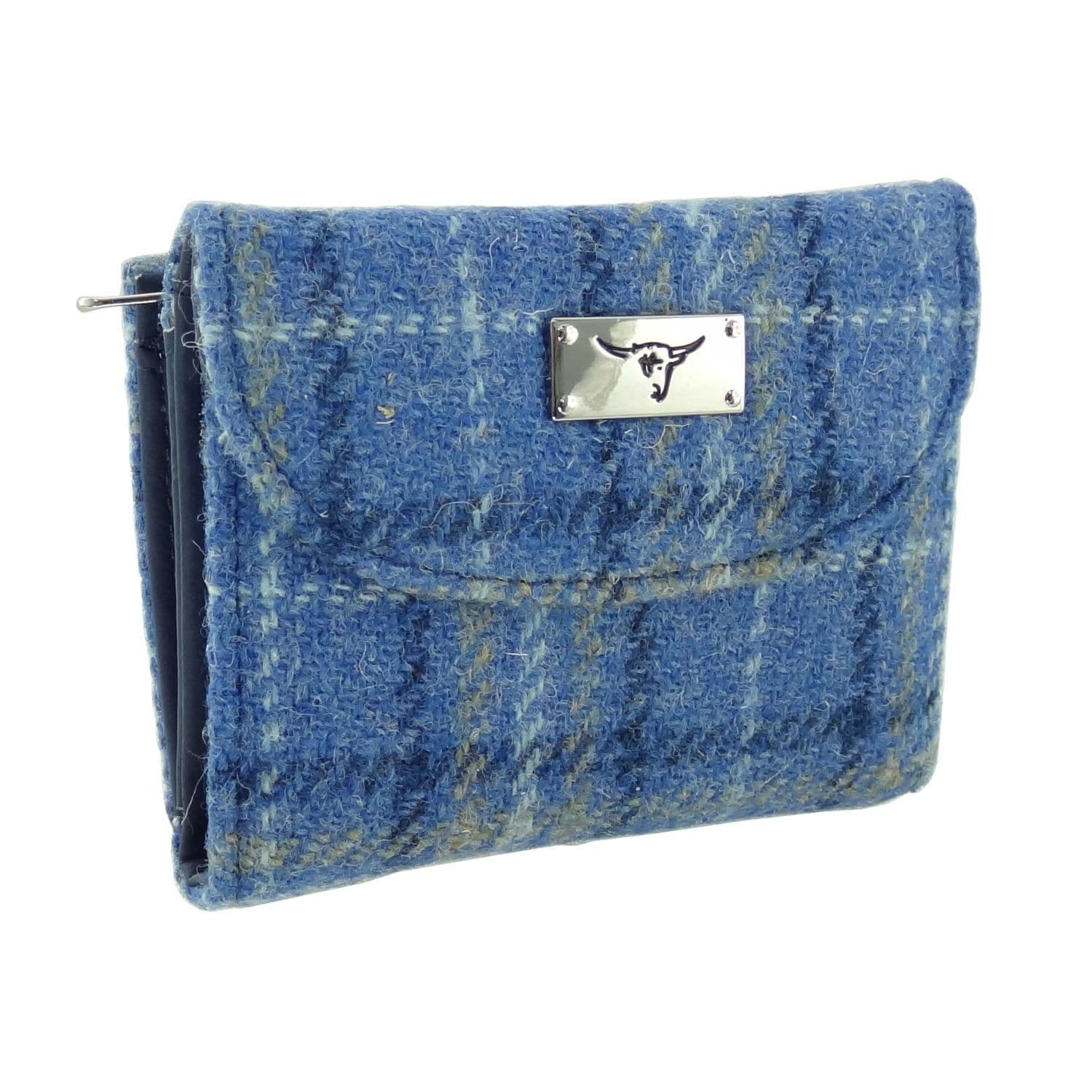 Ladies Authentic Harris Tweed Light Blue  Check Short Purse