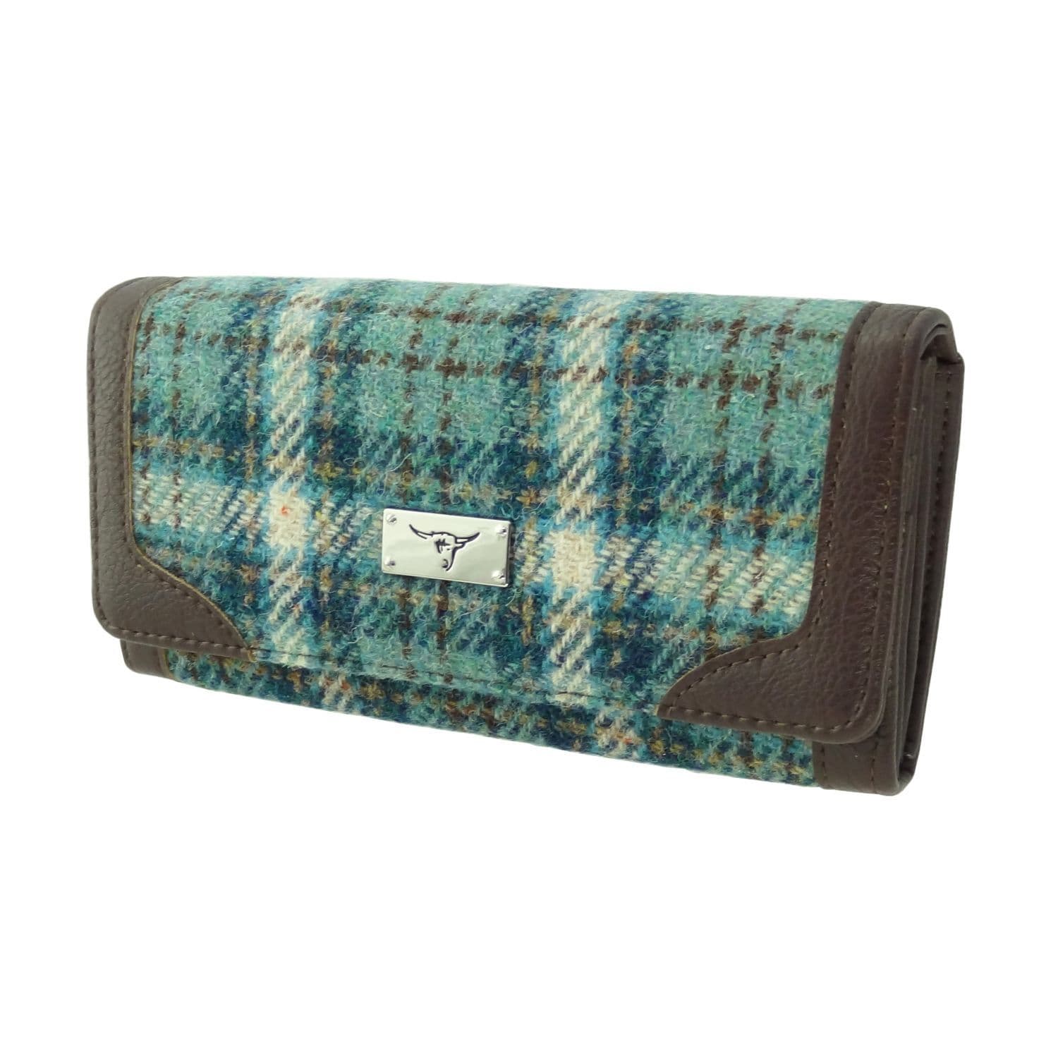 Ladies Authentic Harris Tweed Light Green Check Long Purse