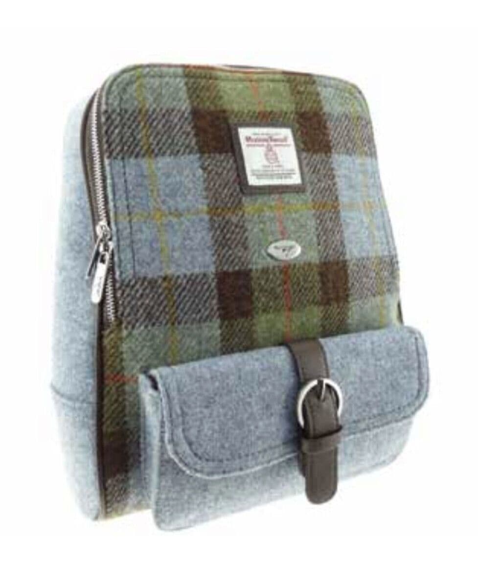 Ladies Authentic Harris Tweed Lilac Macleod Tartan Backpack In Contrasting Tweeds